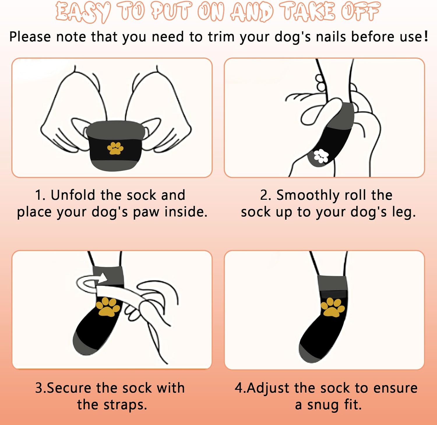 Detalle de 2 Pairs Anti Slip Dog Socks Paws Stop Licking – Large (L) Dog Paw Protectors with Adjustable Straps