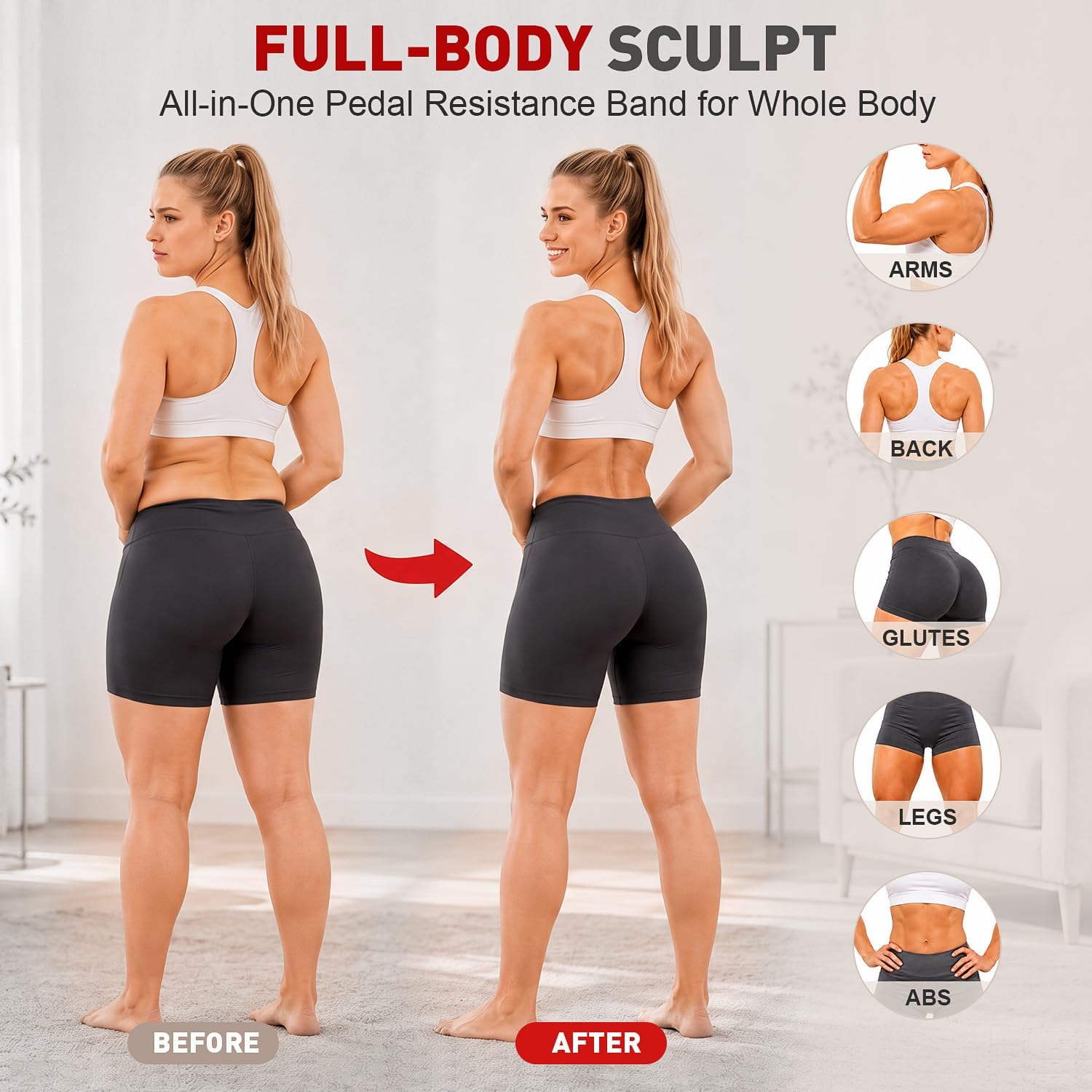Detalle 1 de OQLXUW multifunction pedal resistance band with handles, 55 lb, 3 levels