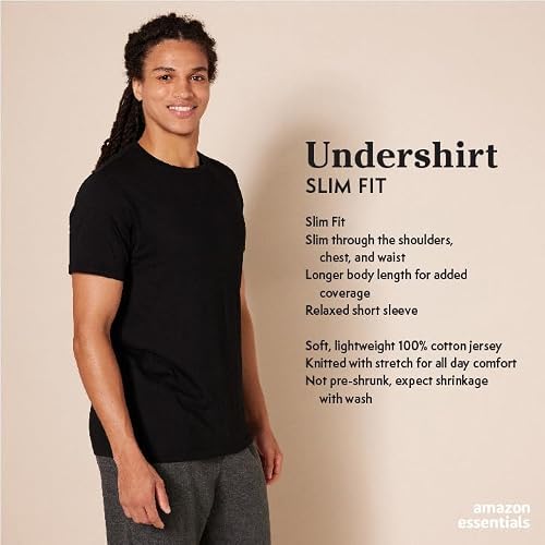 Thumbnail 1 de Amazon Essentials Camisetas de cuello redondo de corte ajustado para hombre – Paquete de 6, color negro, talla S