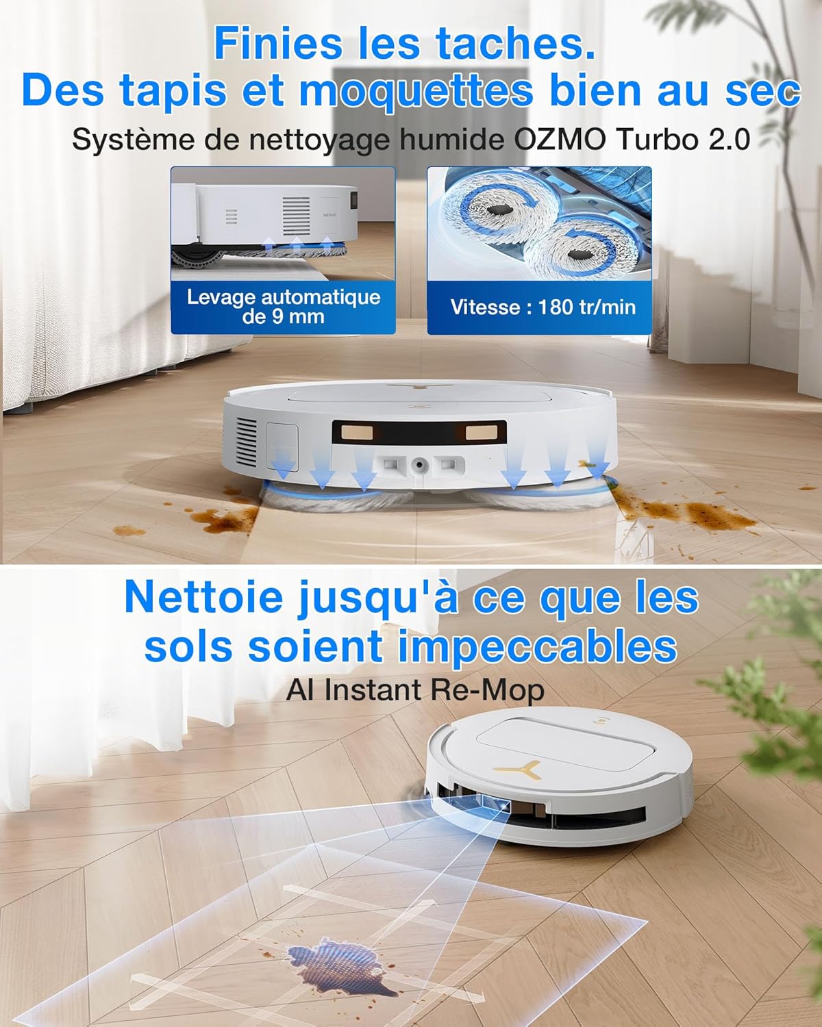 Detalle de ECOVACS DEEBOT T50 Pro Omni Gen3: aspirateur robot, lavage et station tout-en-un
