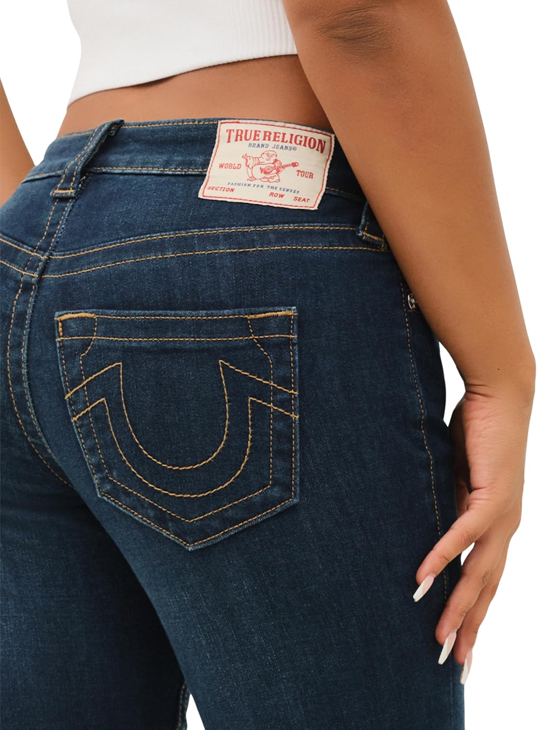 Detalle de True Religion Becca Mid Rise Bootcut Crystal Flap Jeans for Women