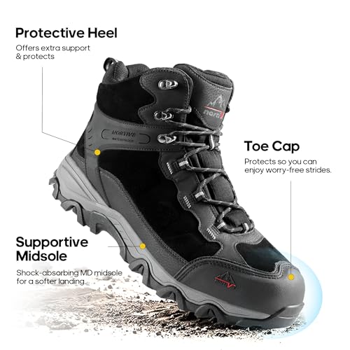 Detalle de NORTIV 8 Men's Waterproof Lightweight Walking Boots — Black, Size 9