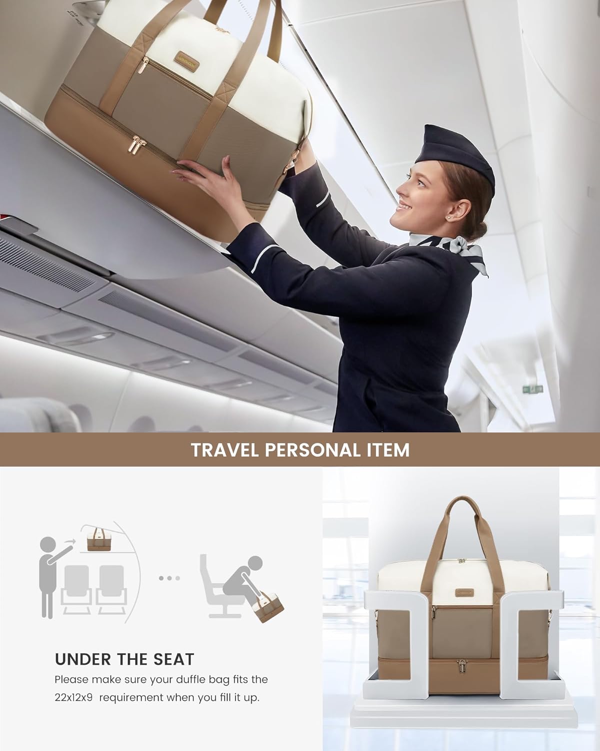 Detalle de LOVEVOOK Travel Overnight Bag for Women: Waterproof Duffle with Shoe Compartment, Wet/Dry Split, and Trolley Sleeve