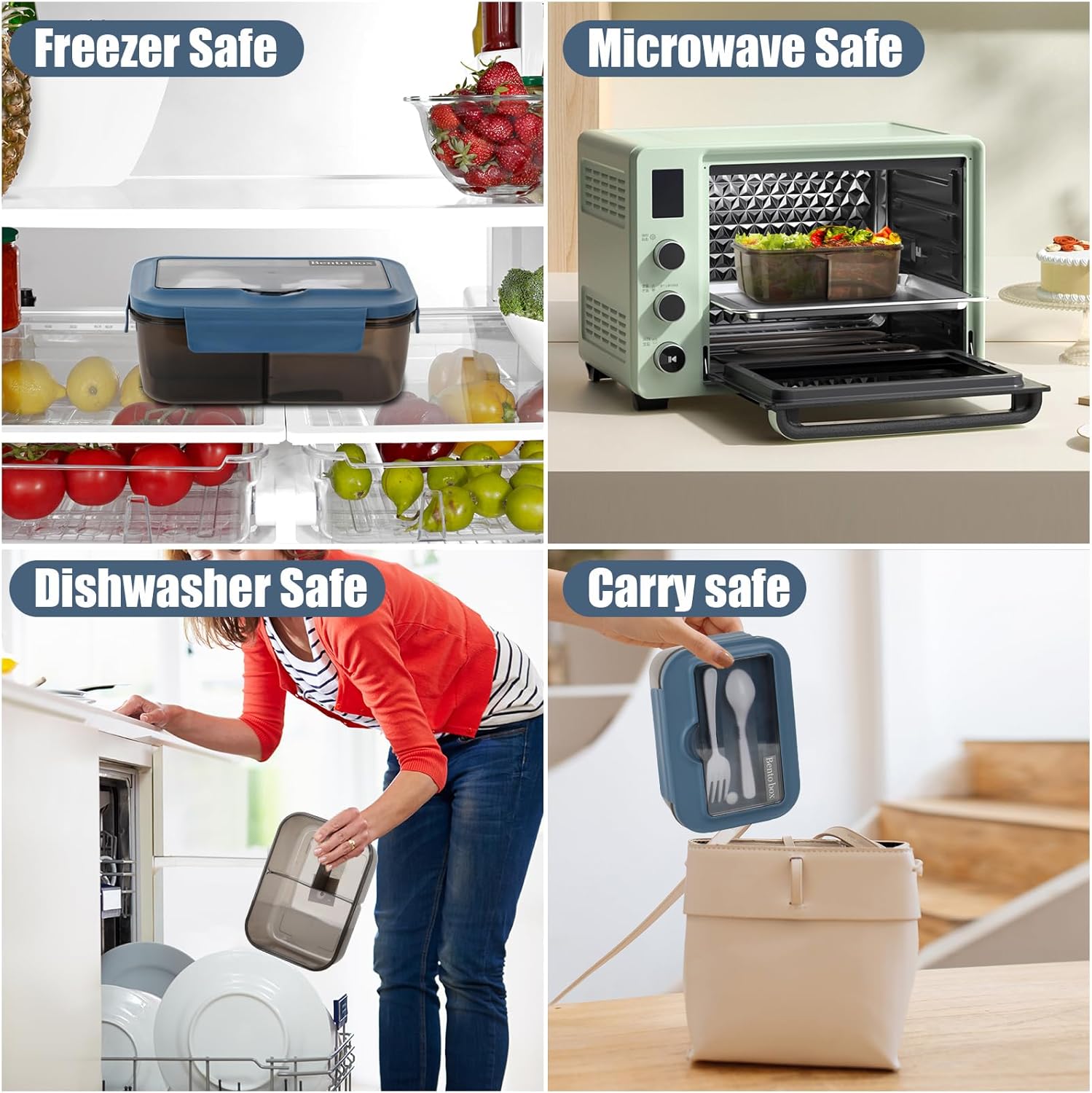 Thumbnail 5 de Brotdose Snackbox 1.400 ml mit Besteck und 3 Fächern – Lunchbox für Erwachsene, Kinder & Meal Prep