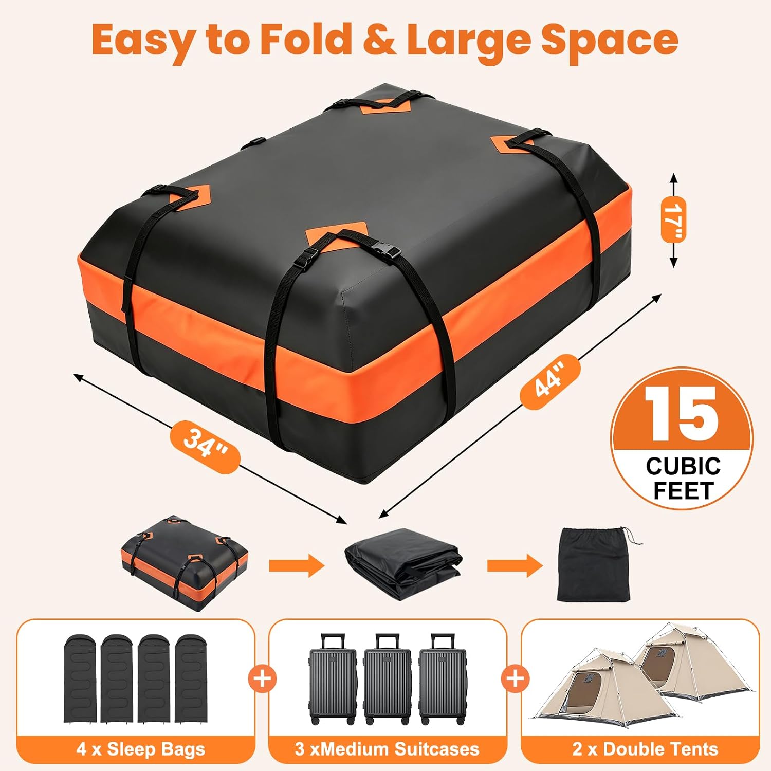 Detalle 2 de KMFurnila Rooftop Cargo Carrier Bag 15 Cubic Feet
