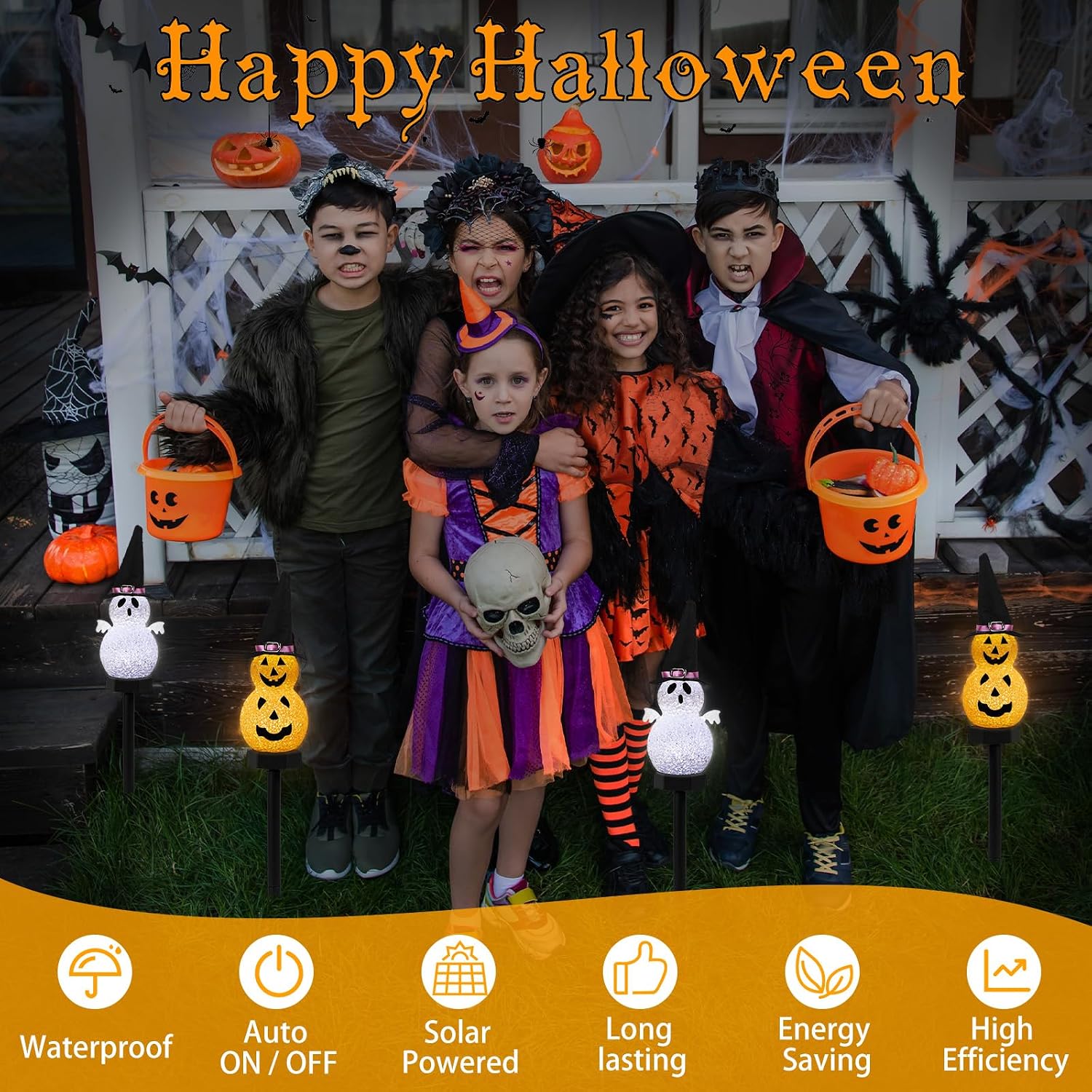 Detalle 2 de FRSTONA WSJ-003 Solar Halloween Stake Lights, 4-Pack Pumpkin & Ghost