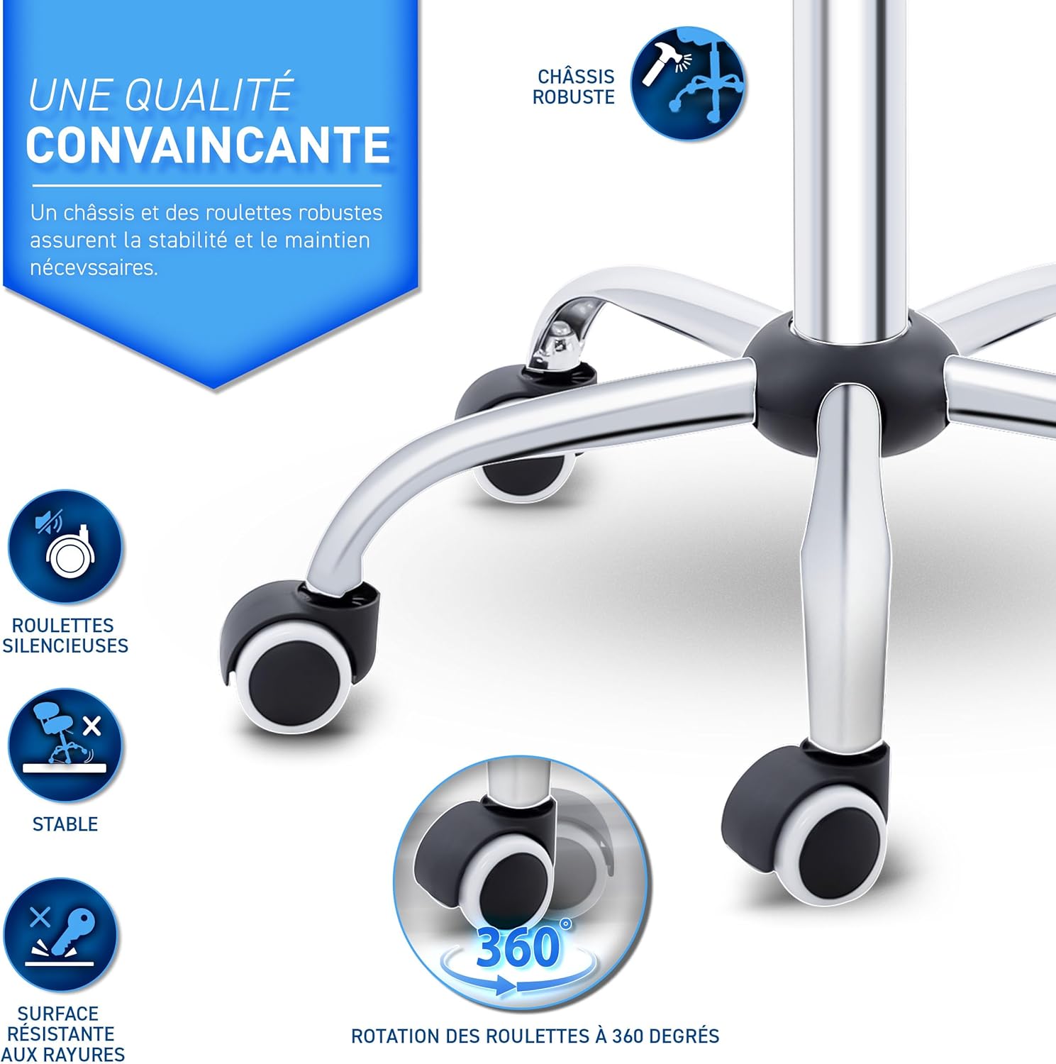 Thumbnail 2 de TRESKO tabouret de travail avec dossier ergonomique et piètement chromé (hauteur 47 à 60 cm)