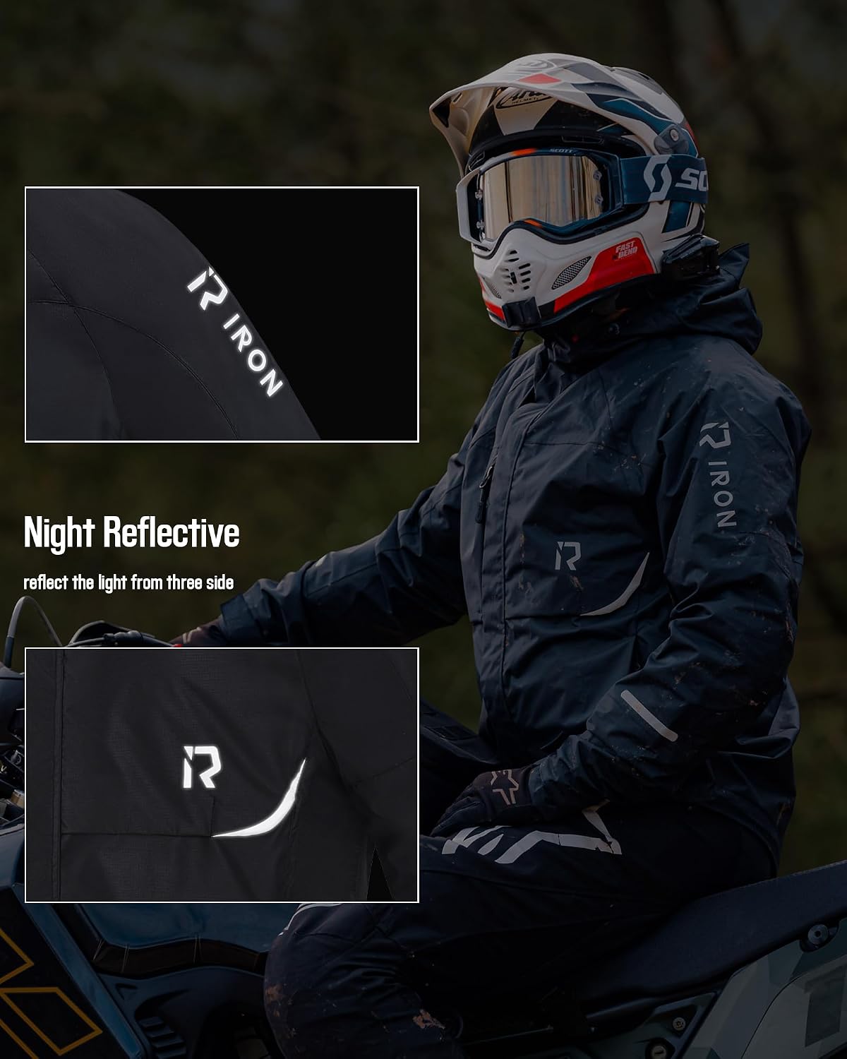 Detalle de RIDEIRON Tuta antipioggia moto uomo impermeabile 10.000 mm, traspirante e riflettente