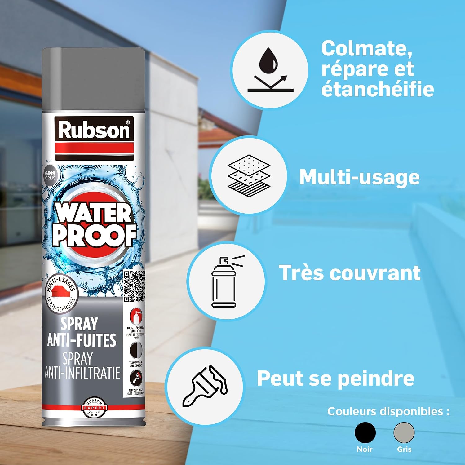 Detalle de Rubson Revêtement Waterproof en Spray Anti-Fuites Noir — aérosol 300 ml