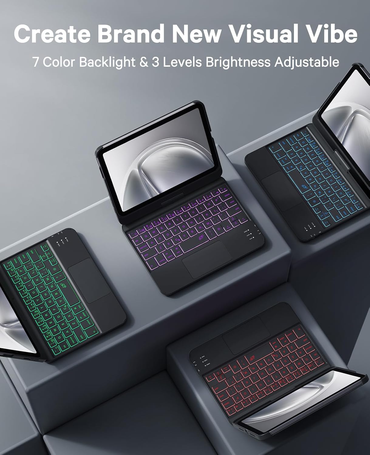 Detalle de GreenLaw Keyboard Case for iPad mini 7 (A17 Pro, 2024) & iPad mini 6 (2021) with 360° Rotate Trackpad Keyboard, 7-Color Backlit (Black)