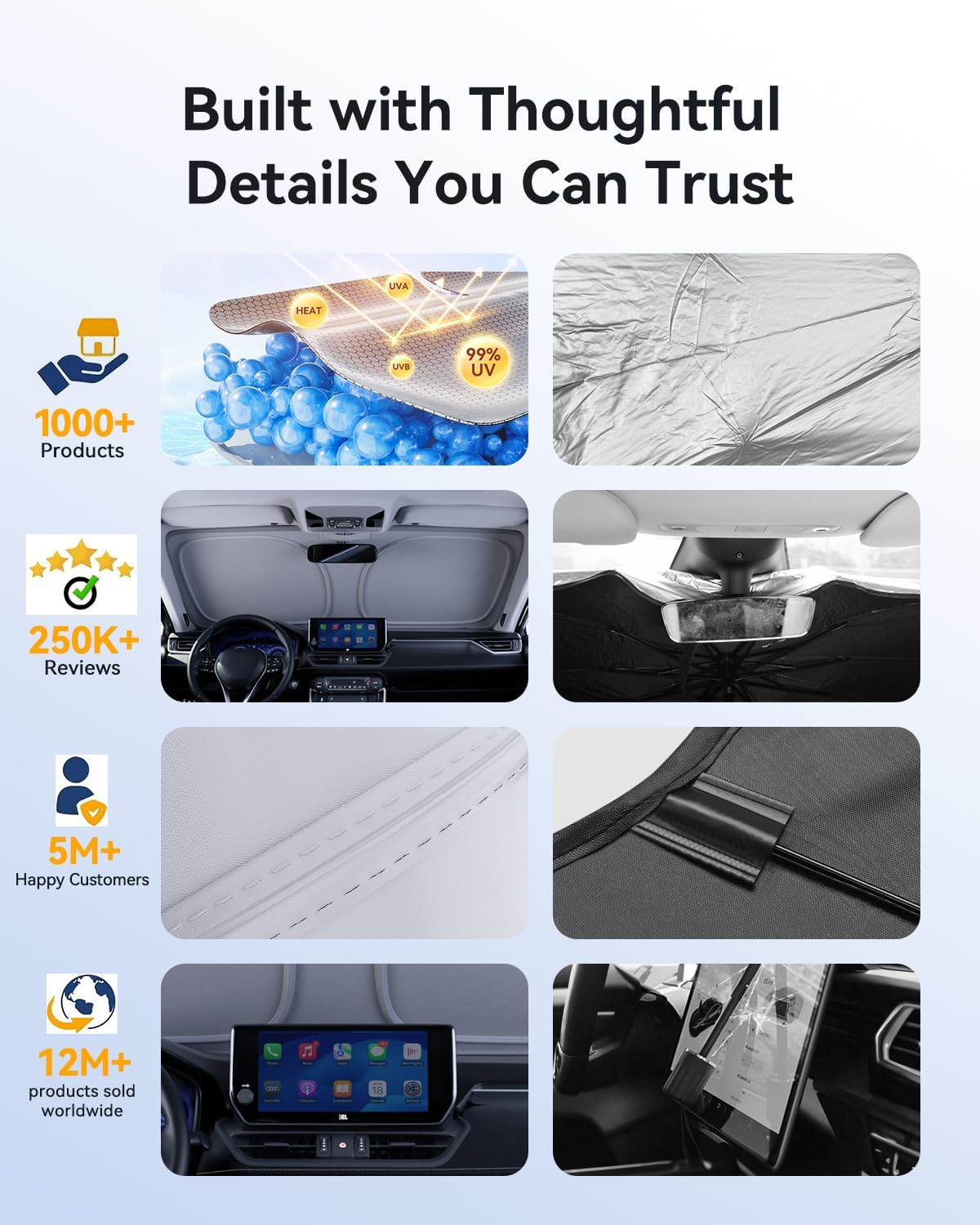 Thumbnail 3 de helloleiboo Graphene Dual-Layer Windshield Sun Shade (Foldable, UV Protection, Silver)