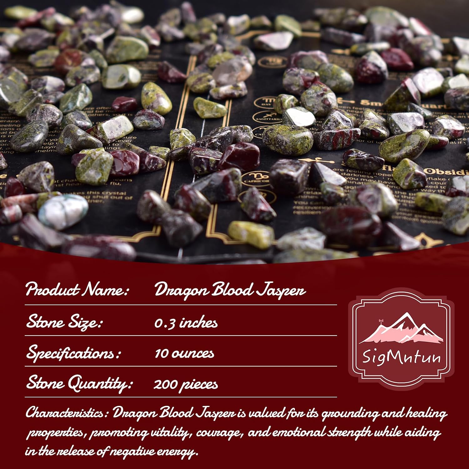 Detalle 2 de SigMntun Dragon Blood Jasper Chips, 200 Polished 7 mm Stones