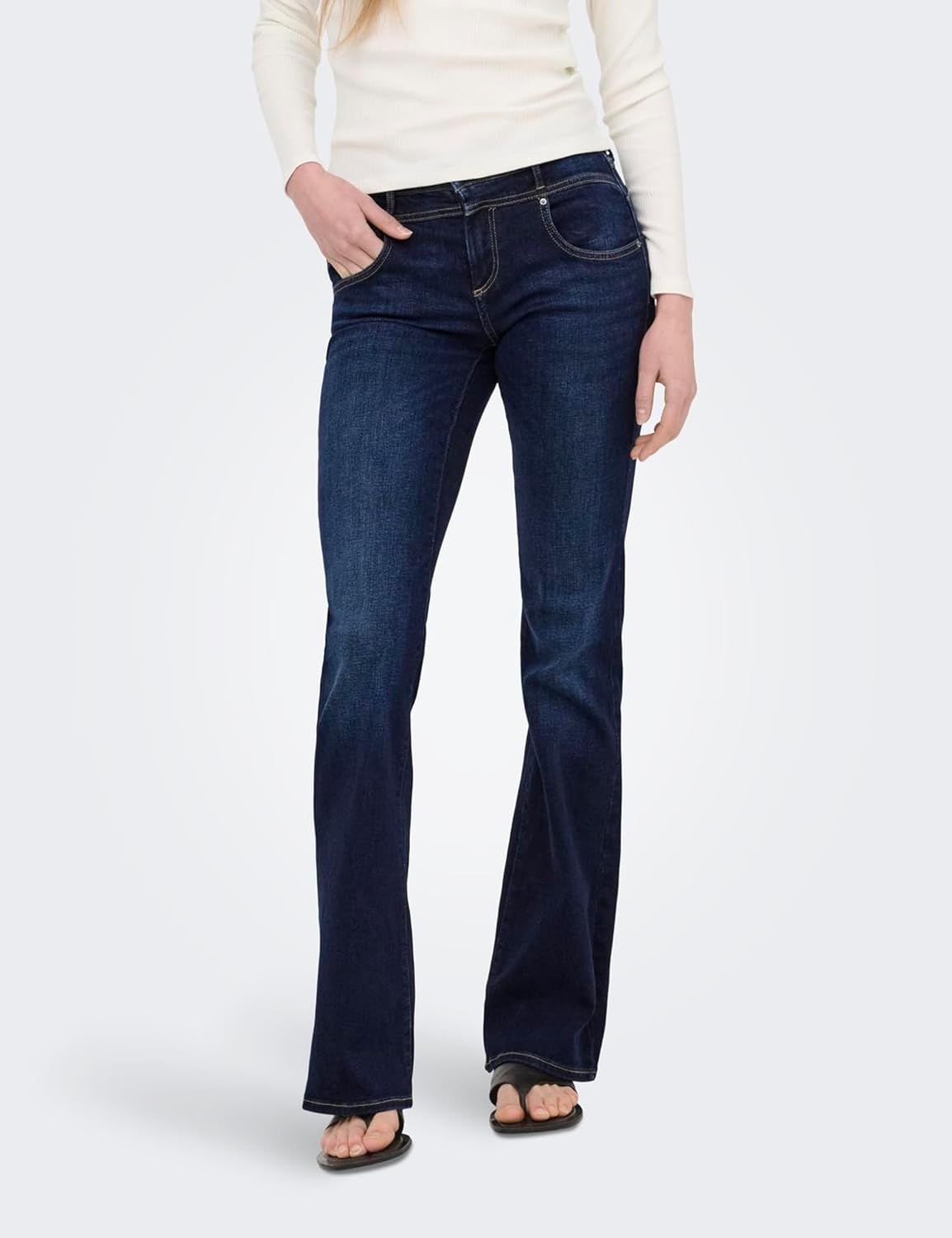 Detalle 2 de Only Onlblush Mid Waist Flared Cut Det DNM Femme