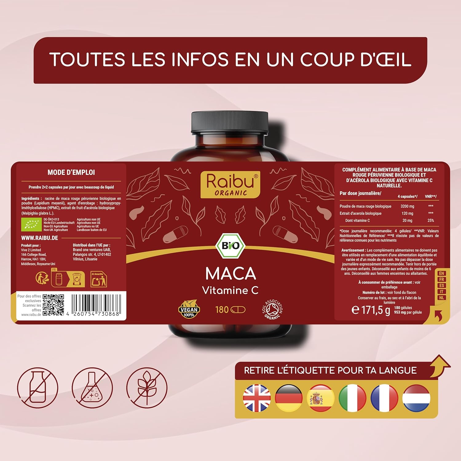 Thumbnail 5 de Maca du Pérou BIO – 180 gélules de Maca Rouge, équilibre hormonal féminin et énergie naturel