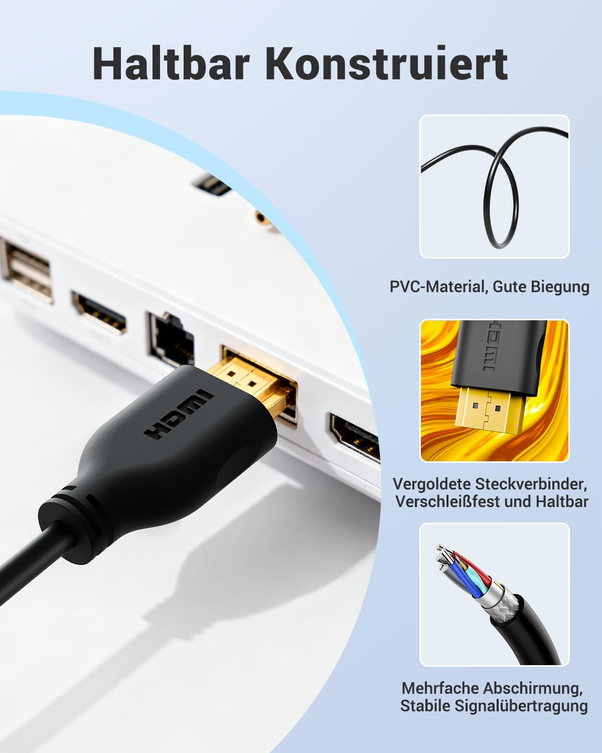 Thumbnail 2 de LEENUE HDMI Verlängerung Kurz 20 cm (2er Pack) – 4K Auflösung, 3D, 2160p, Kabelverlängerung