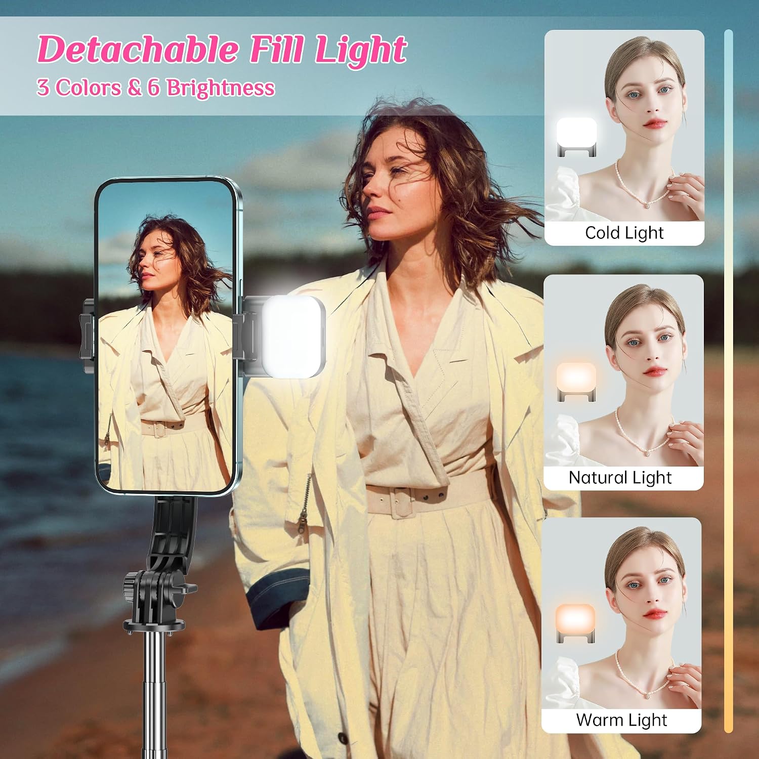 Detalle 2 de SelfieShow Q01SBLACK Selfie Stick Tripod with Fill Light and Remote