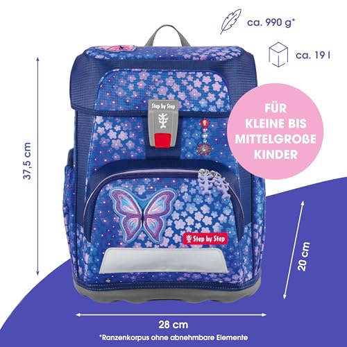 Detalle de Step by Step Cloud Schulranzen-Set Butterfly Maja – 19 L, 5-teilig, ergonomischer Tornister, höhenverstellbar mit Hüftgurt