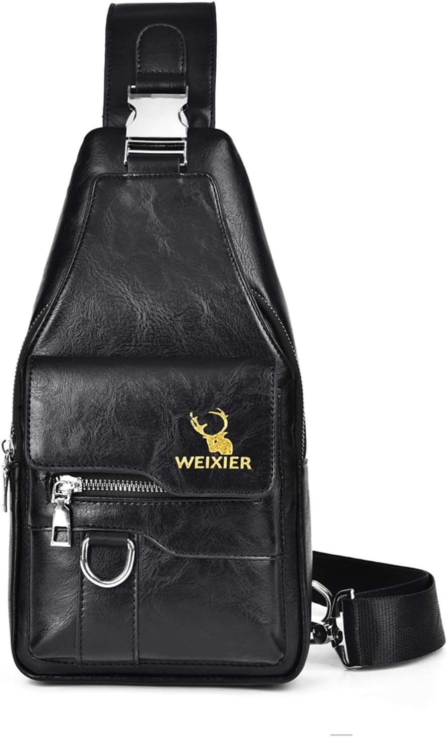 Detalle de Aucuu Sacoche Homme Bandoulière – Sac Bandoulière polyvalent en PU cuir, 15 x 6 x 30 cm