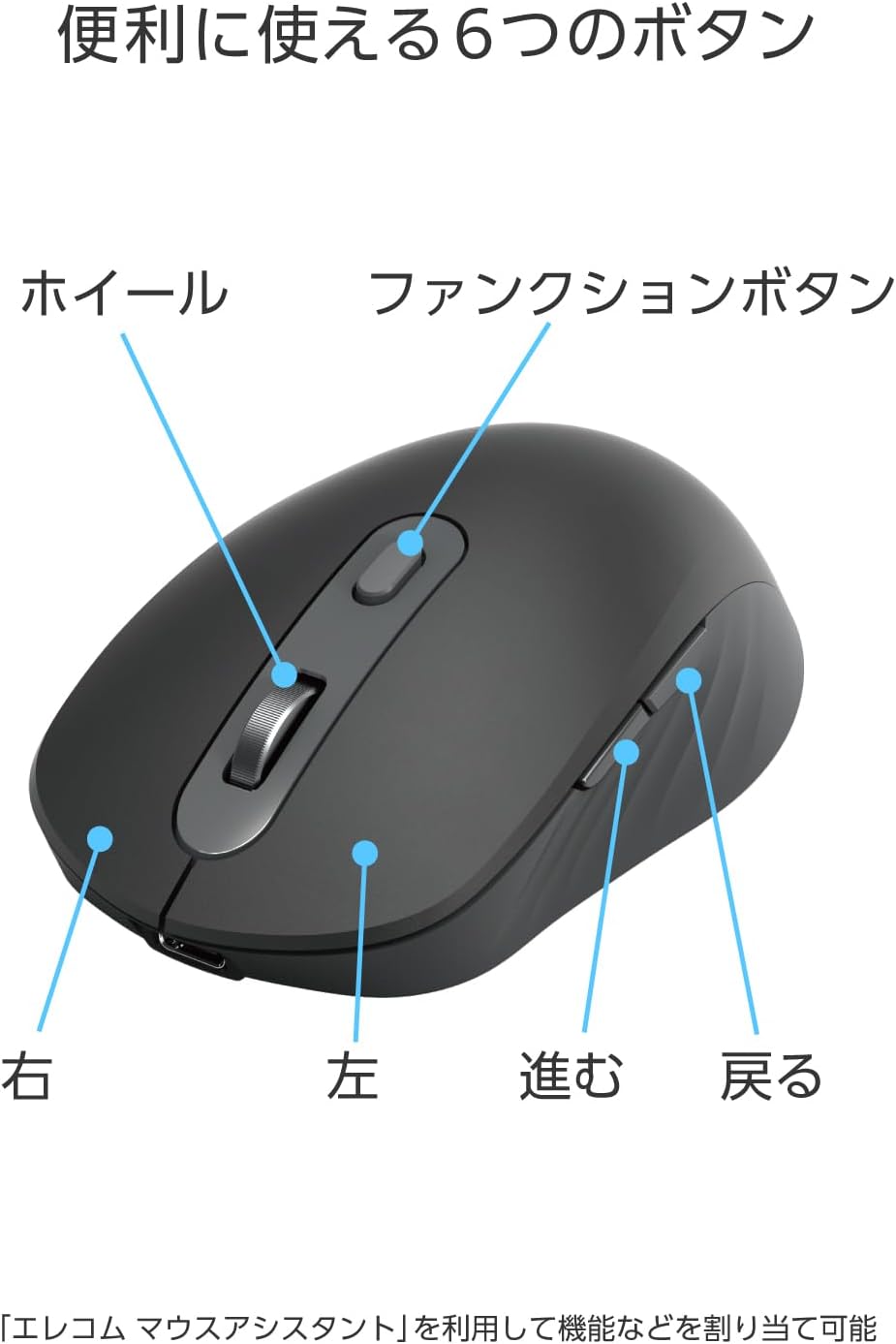 Detalle de エレコム OSMOD Six M-MY35MBSABK 静音・充電式ワイヤレスマウス Bluetooth・2.4GHz対応 6ボタン ブラック