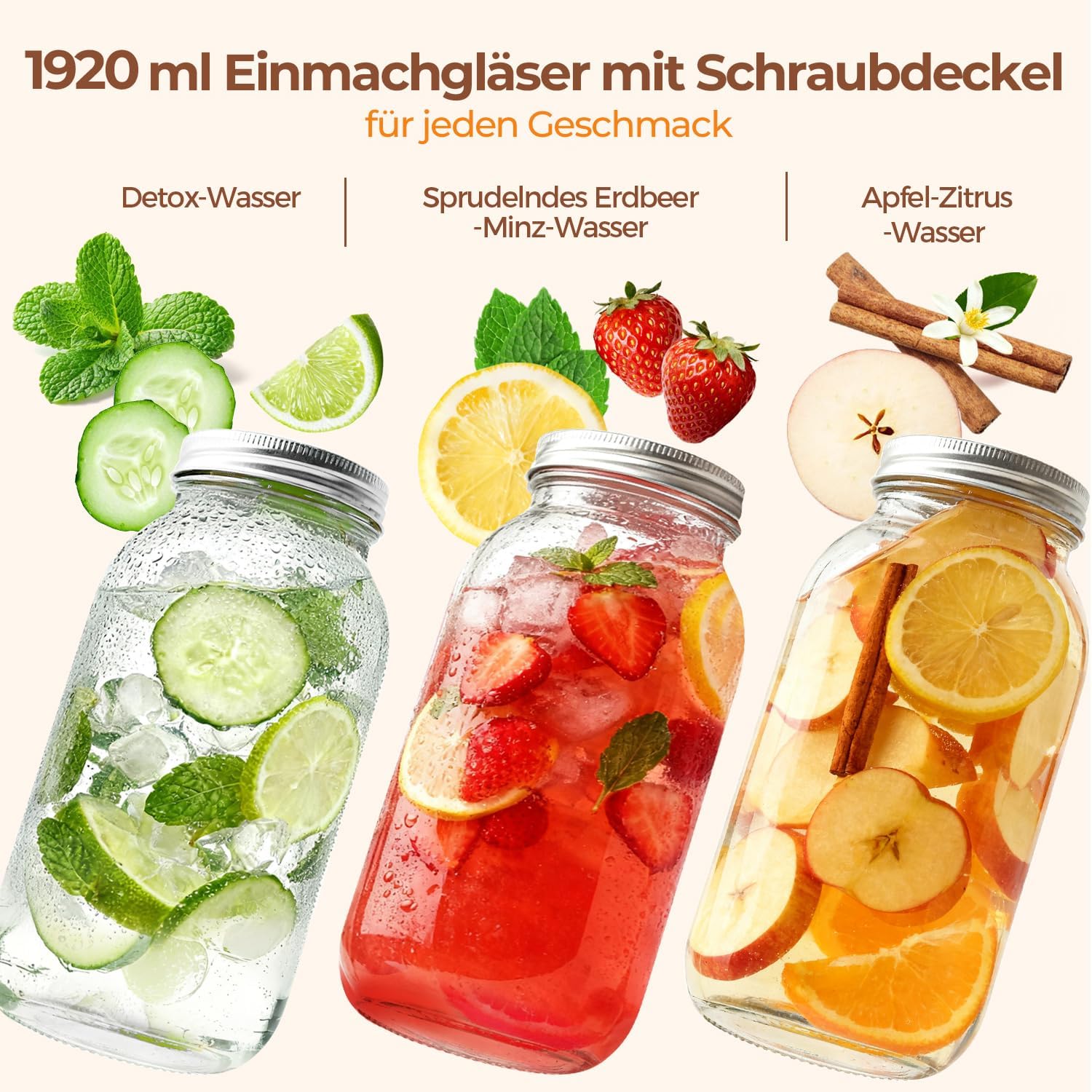 Thumbnail 4 de ComSaf Einmachglas 1920ml mit Deckel – 3er-Set Mason Jar für Fermentation, Aufbewahrung und DIY-Projekte