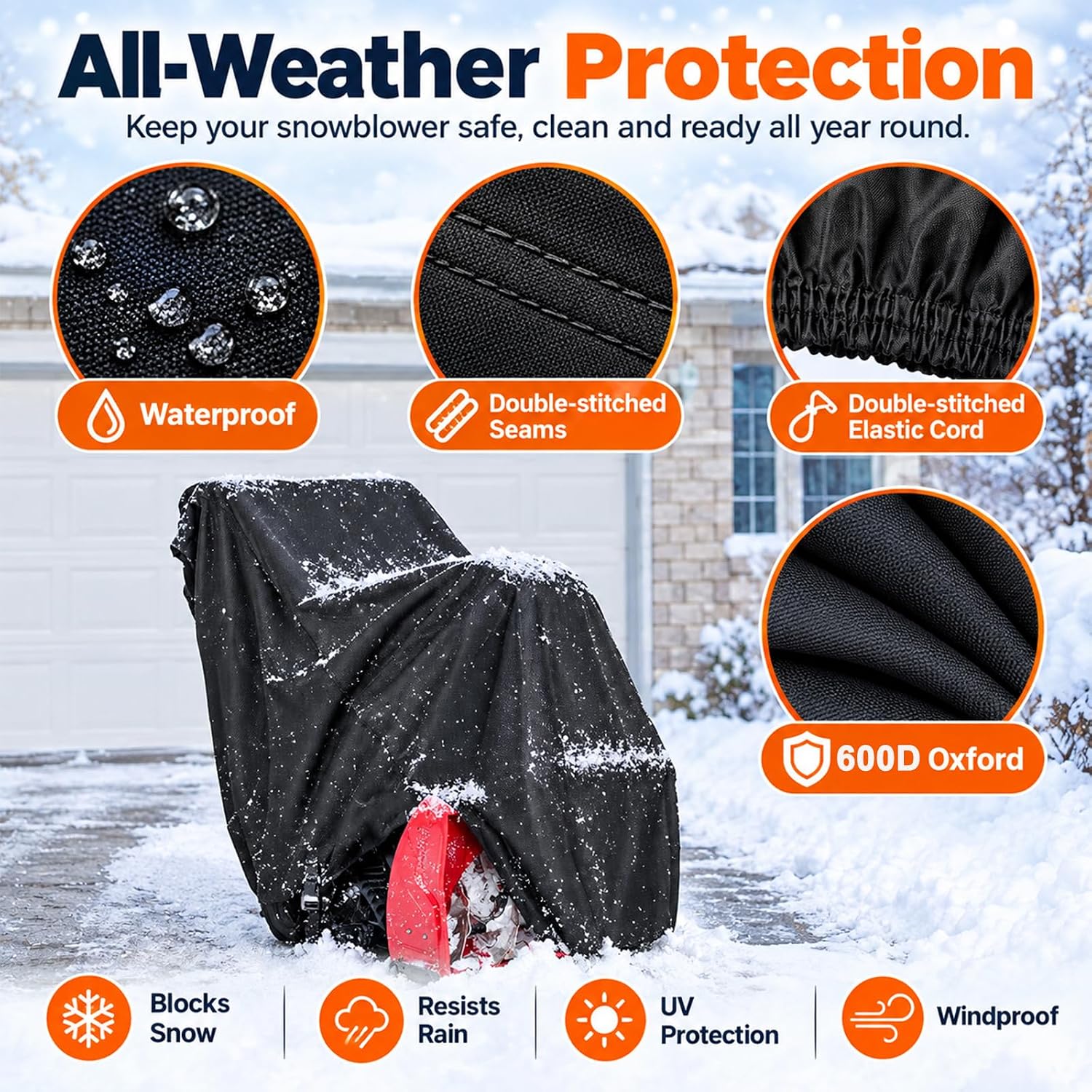 Detalle de CGLEAM Snow Thrower Cover, 600D Oxford Waterproof Fabric with Windproof Buckles