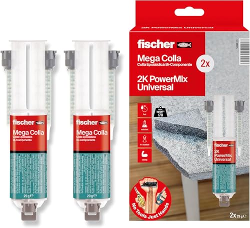 Detalle de Fischer 2 Pz Mega Colla Epossidica Bicomponente PowerMix NTJH: Adesivo trasparente ad alte prestazioni