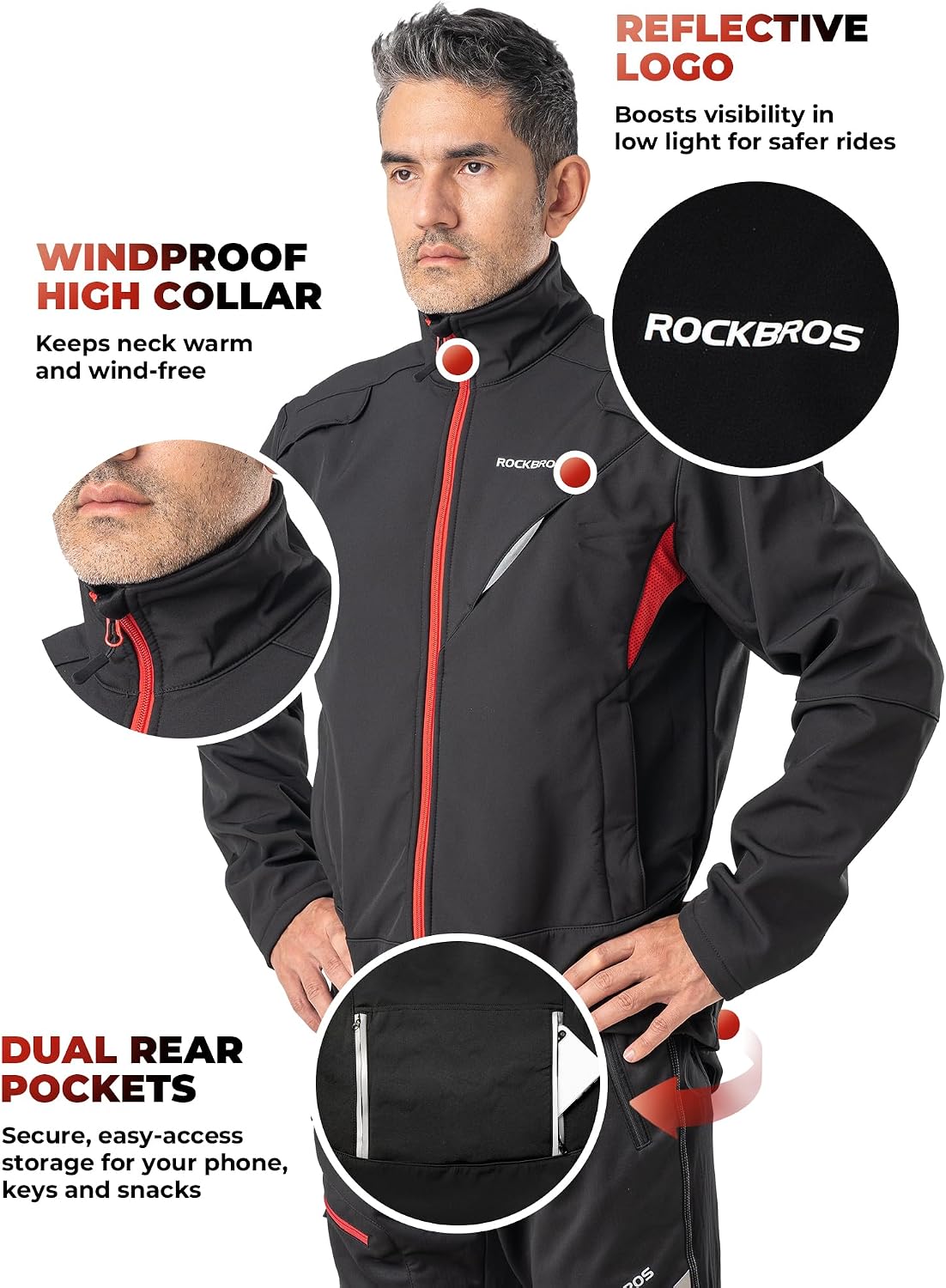 Detalle 2 de ROCKBROS Winter Fahrradjacke Set M-4XL