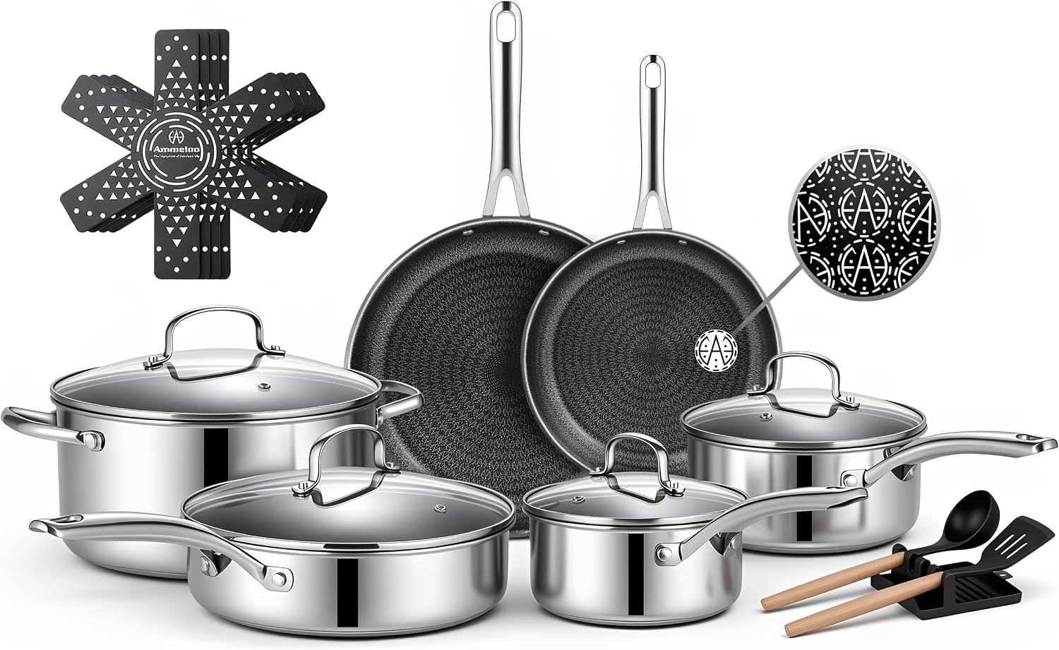 Detalle de Ammeloo 17-Piece Nonstick Stainless Steel Cookware Set