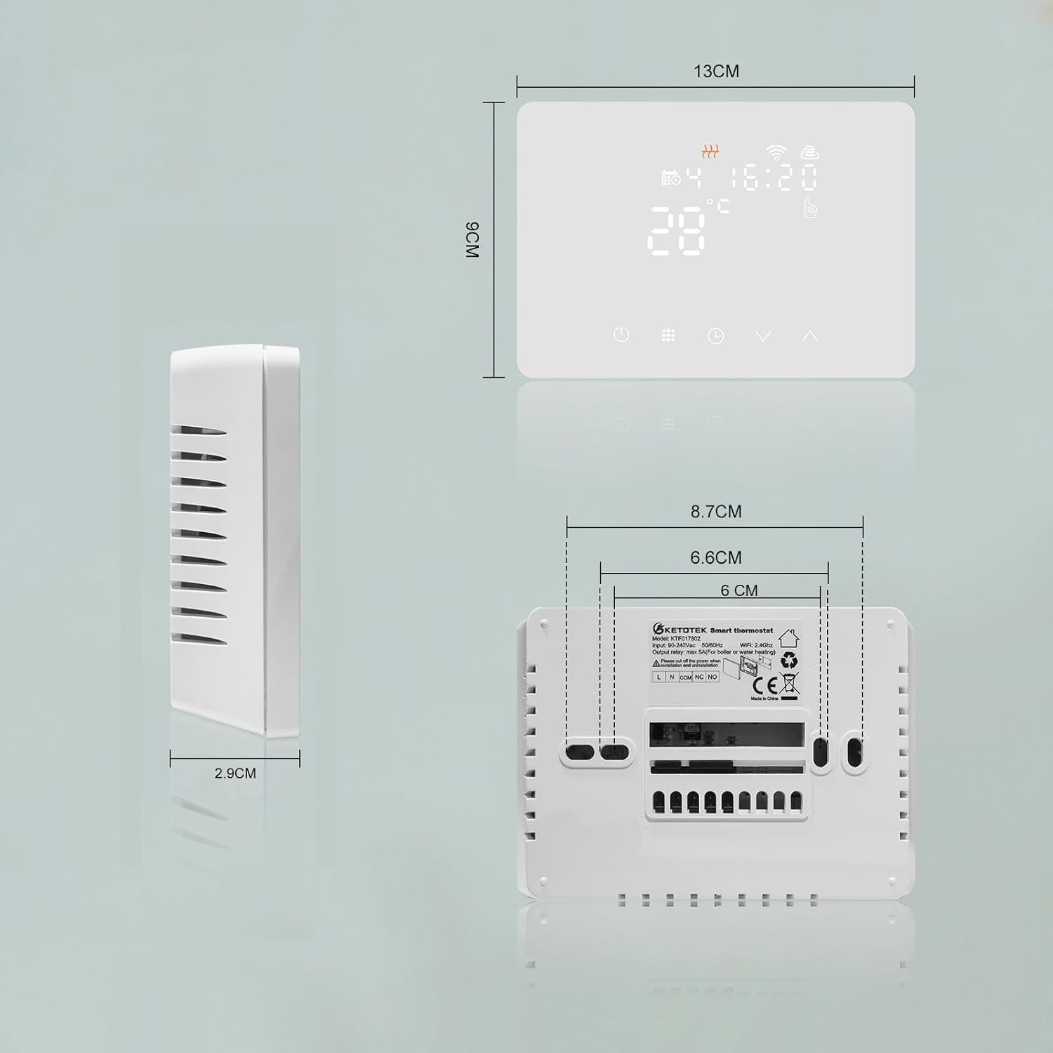 Detalle 2 de KETOTEK 503 Termostato caldaia Wi‑Fi programmabile 220V 5A