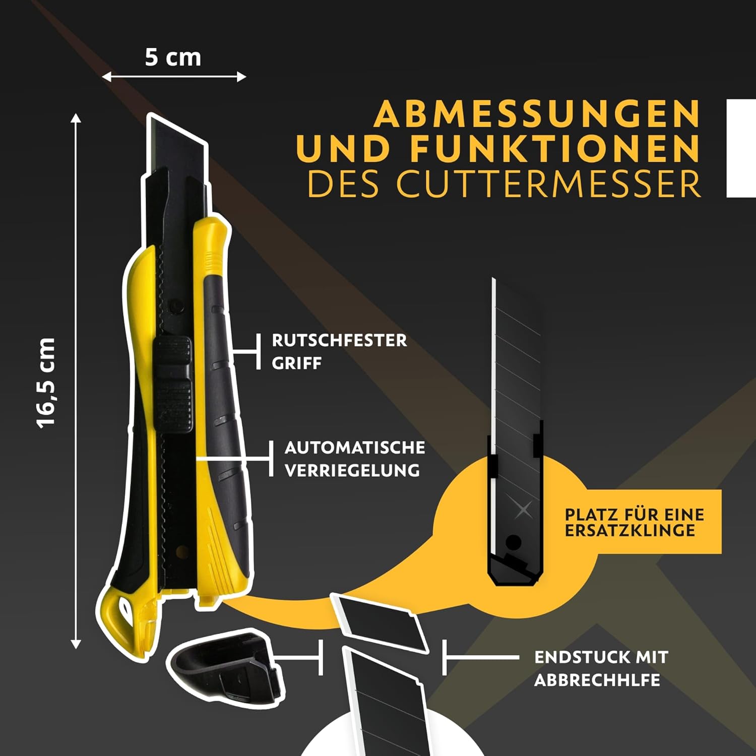 Thumbnail 2 de FixedNow 3 x Cuttermesser Set 18 mm – extra scharf inkl. 16 Ersatzklingen aus japanischem Karbonstahl