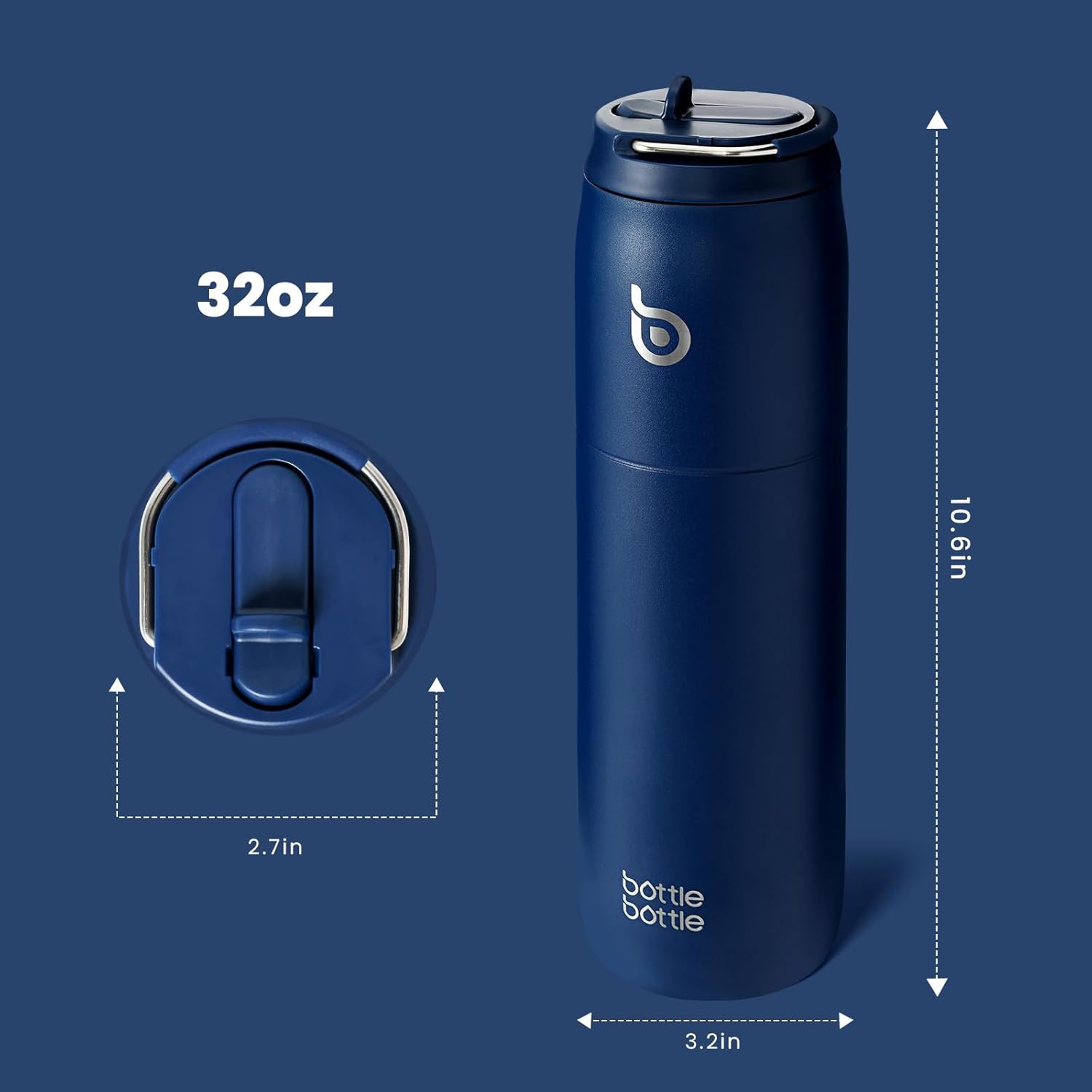 Thumbnail 5 de BOTTLE BOTTLE isolierte Wasserflasche aus Edelstahl 946 ml (Indigoblau) mit Strohhalm, doppelwandig und auslaufsicher