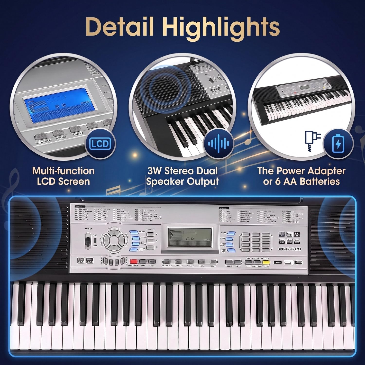 Thumbnail 2 de MAMIZO 789091916581 61-Key Digital Keyboard with Stand, Stool & Teaching Modes