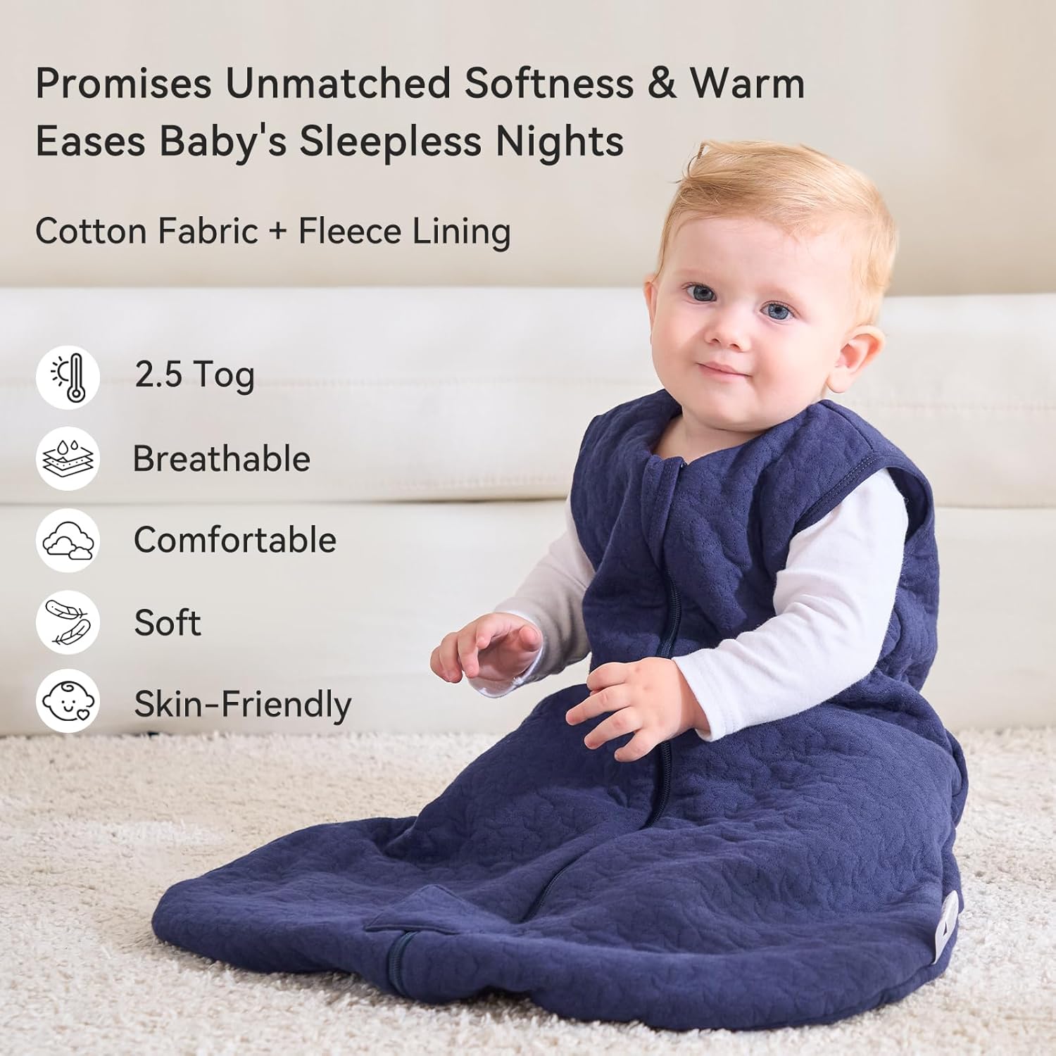 Thumbnail 1 de Unnivoll Schlafsack Baby Winter 2,5 Tog – Baumwolle, 84 cm, Marine Blau