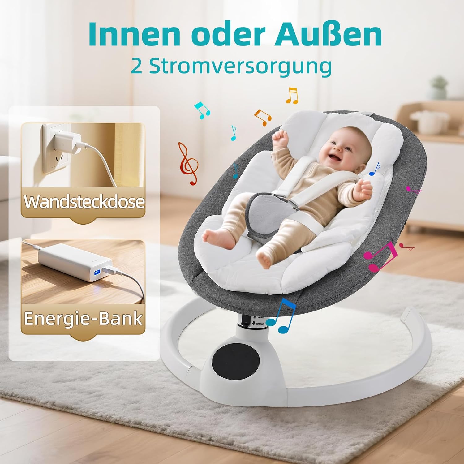 Thumbnail 2 de Babywippe Elektrisch Neugeborene bis 9 kg | Klappbar, Bluetooth, Fernbedienung