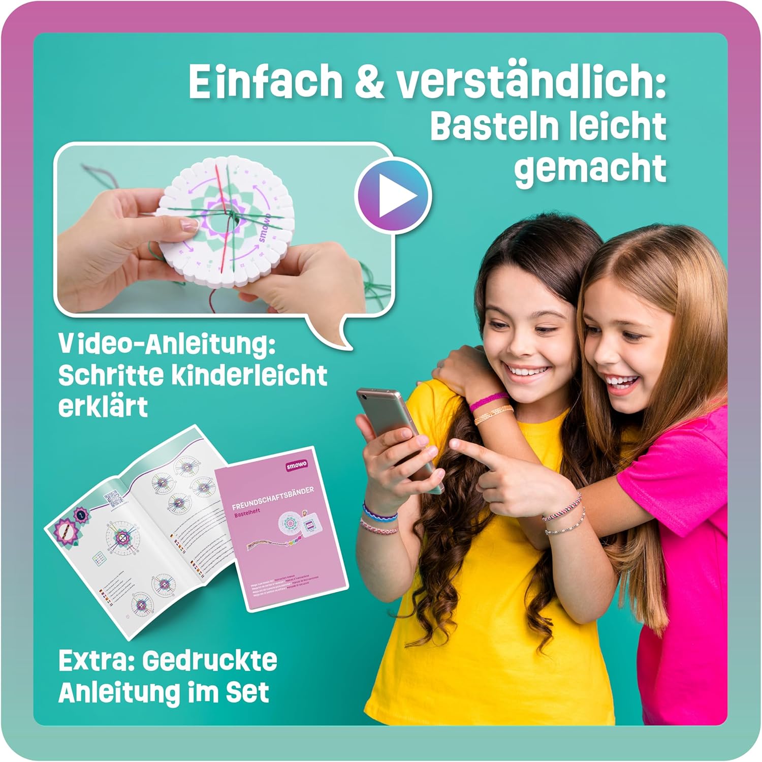 Thumbnail 3 de Smowo Freundschaftsarmbänder Bastelset zum selber knüpfen – inklusive Armband-Anleitung und Video-Anleitung