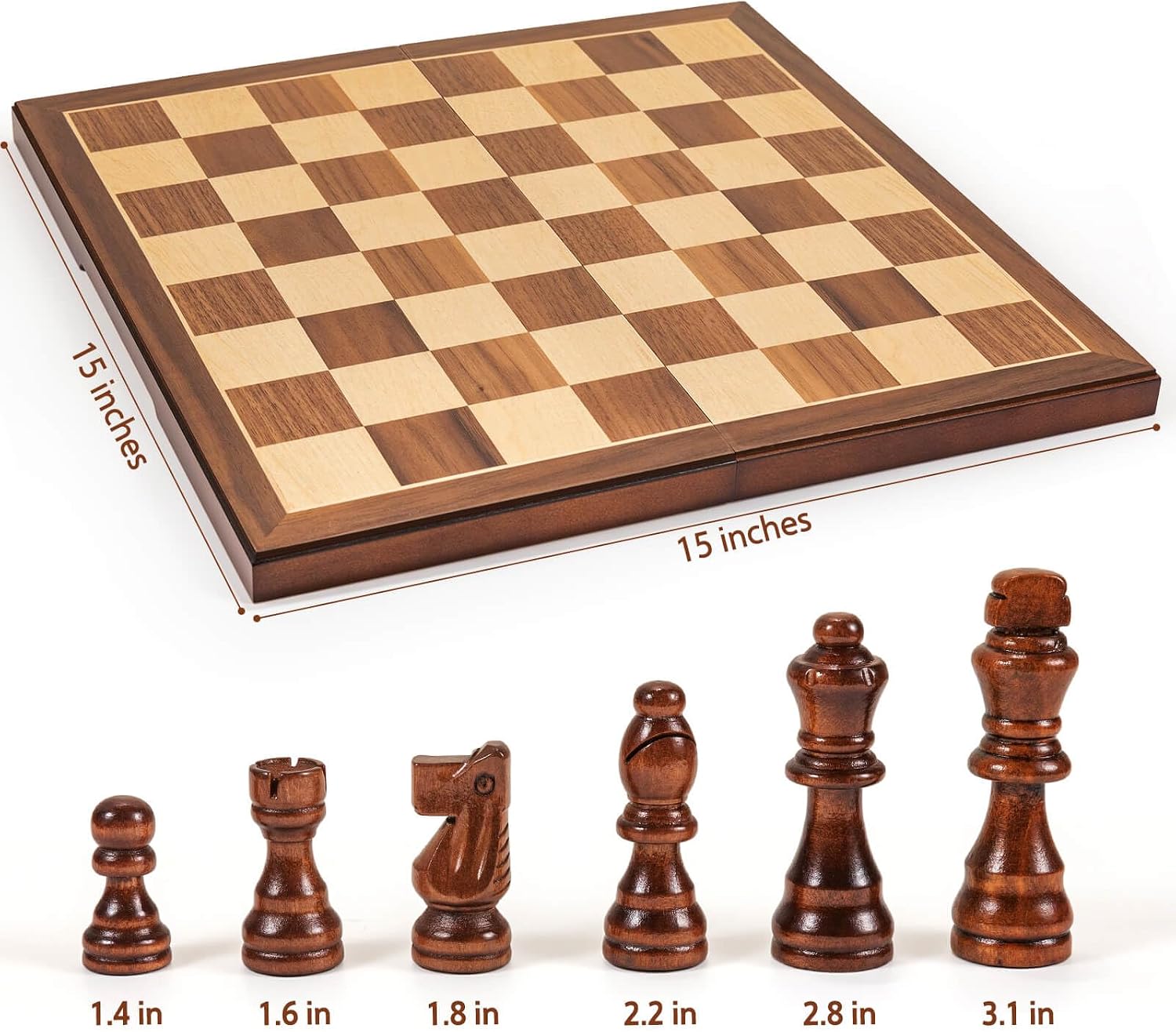 Thumbnail 4 de Chess Set Board Games for Adults: Handmade Walnut 15-Inch Folding Travel Chess with 2 Extra Queens