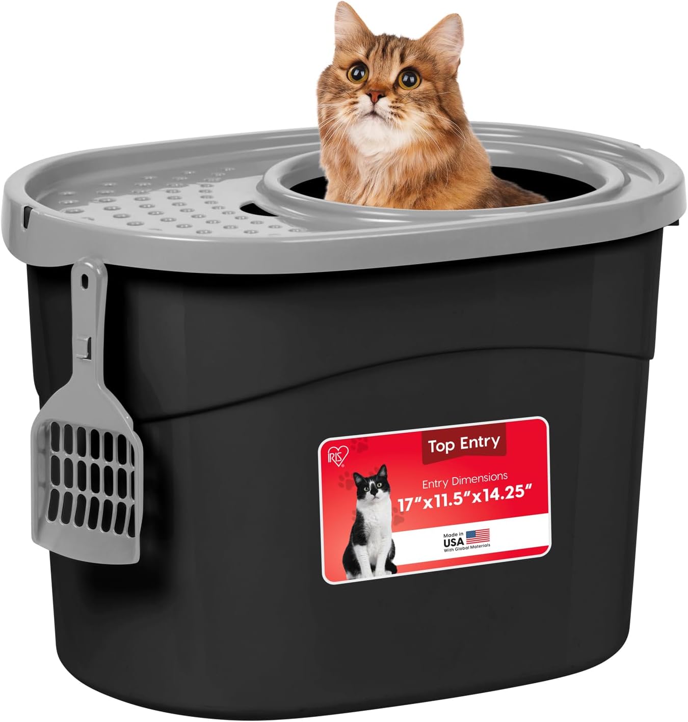 Detalle de IRIS USA 589628 Top Entry Cat Litter Box, Large, Hooded Black/Gray