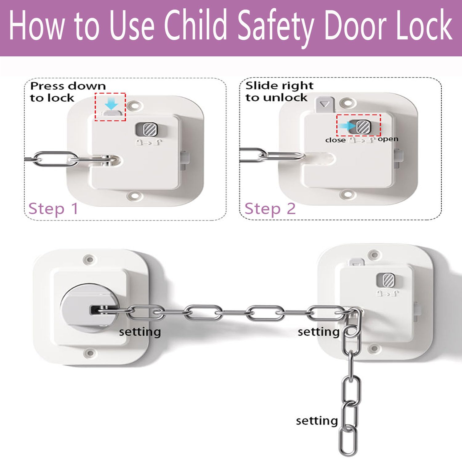 Thumbnail 6 de NestGuard Child Proof Door Lock, 2-Pack Adjustable Stainless Steel Strap, White