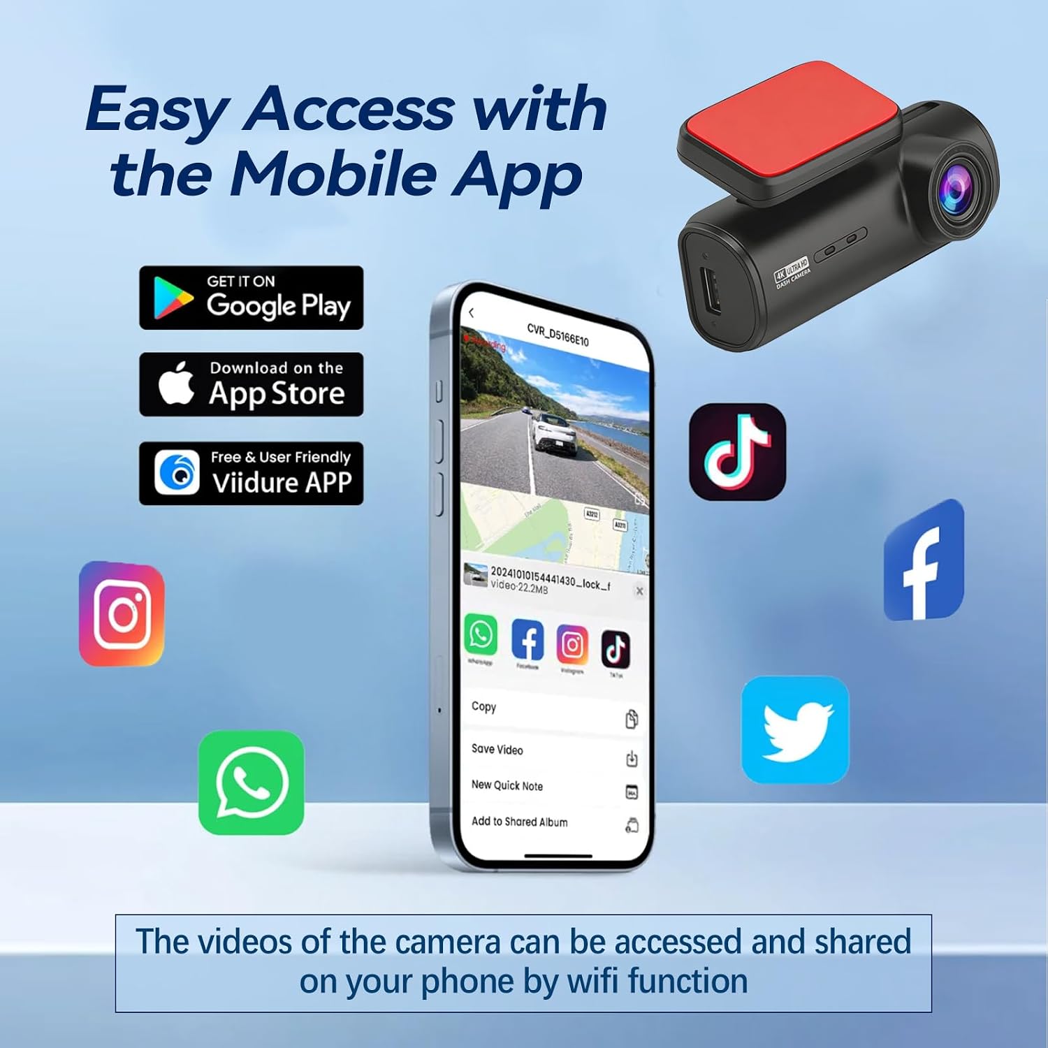 Thumbnail 2 de 4K+1080P Dual Dash Cam Front and Rear: 3.2-inch IPS Display, 32GB Card Included, Night Vision and 24H Parking