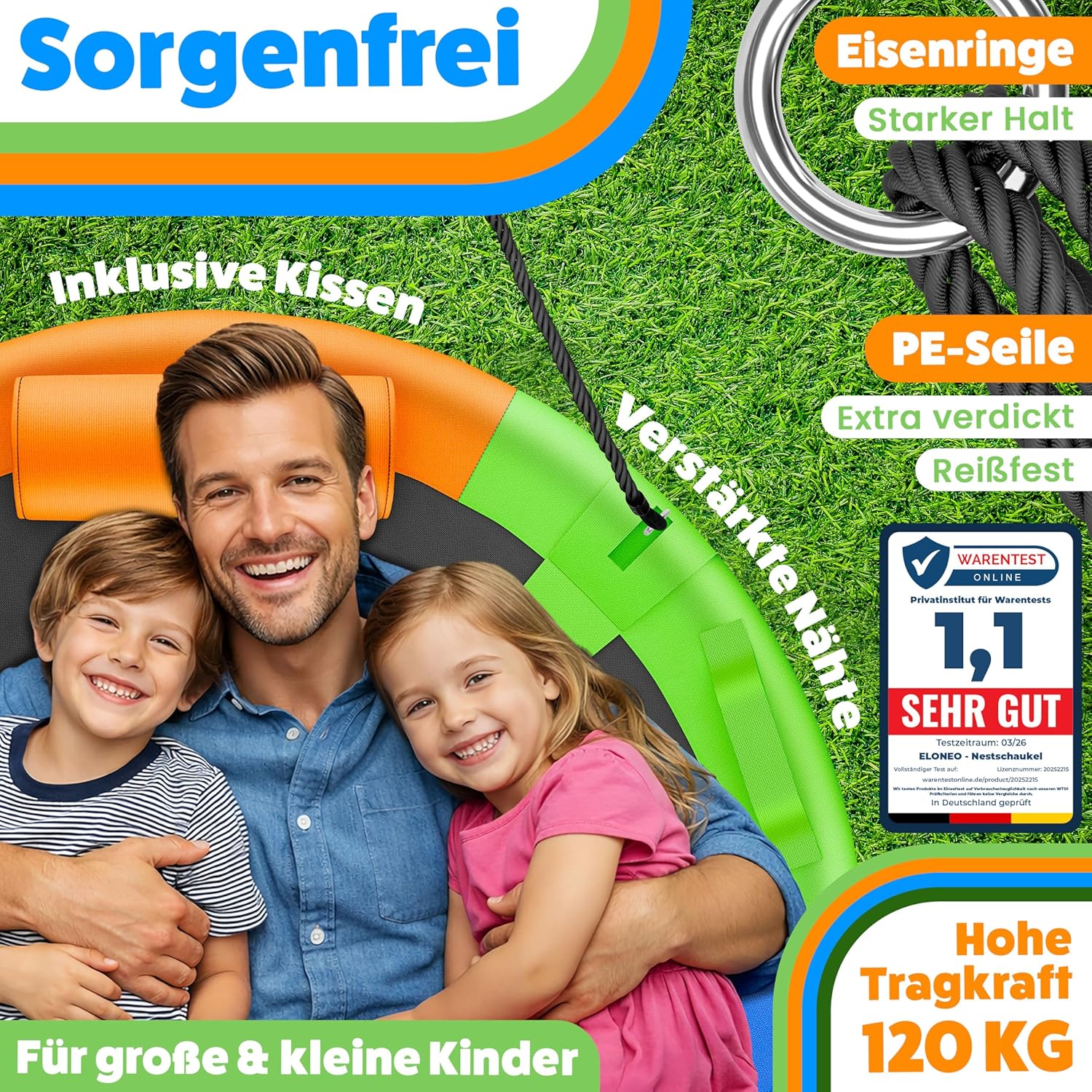 Detalle 2 de ELONEO Altalena a Nido per Esterno & Interno con Diametro 120 cm – Set Premium