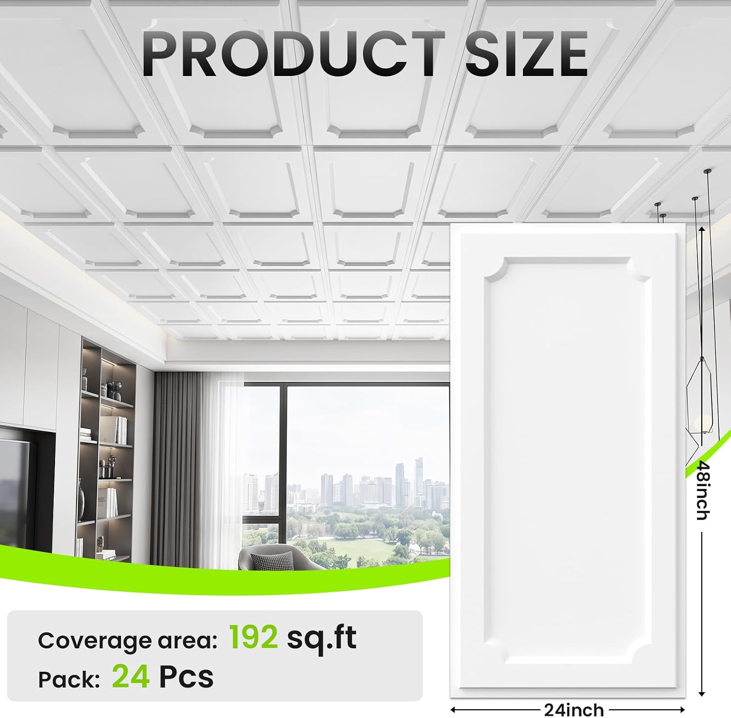 Detalle 2 de LooYee 2 x 4 ft PVC Drop Ceiling Tiles, White, Waterproof, 24-Pack