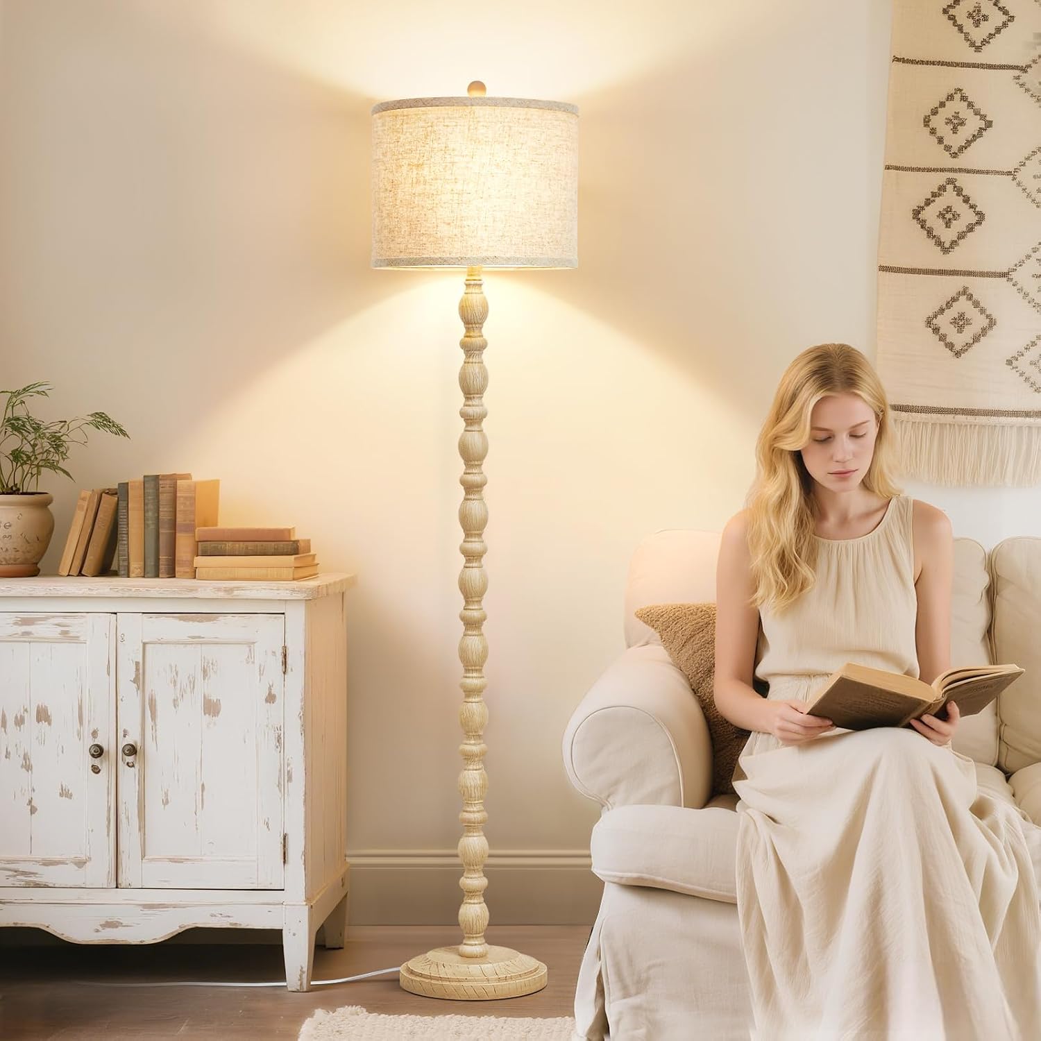 Thumbnail 4 de Luvkczc F00218 Rustic Floor Lamp, 3 Colour Temperatures, Linen Shade