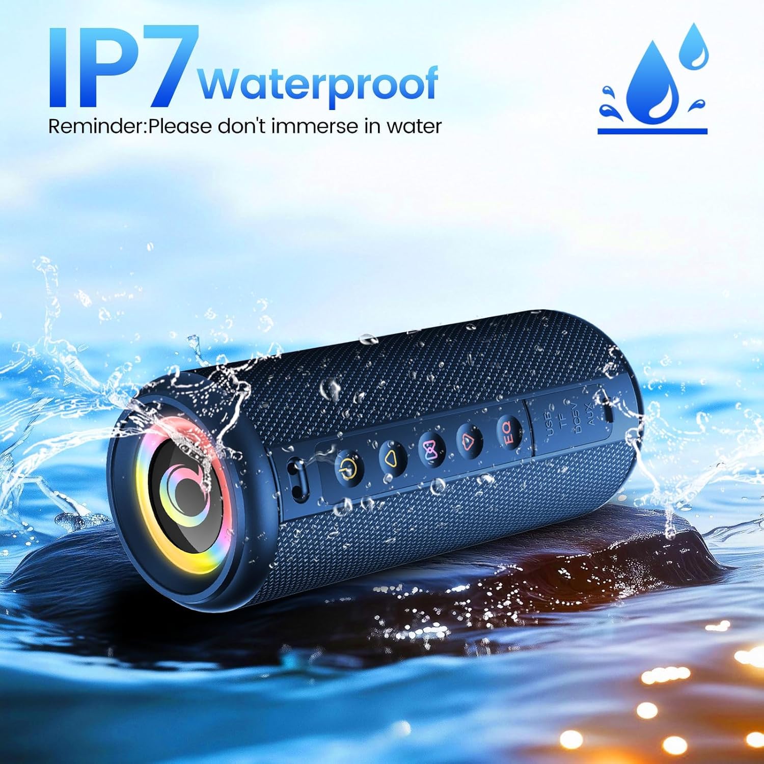 Thumbnail 4 de dotn Portable Bluetooth Speaker (Bluetooth 5.4, TWS, IP7 Waterproof, 4 RGB Lights) — Party Blue