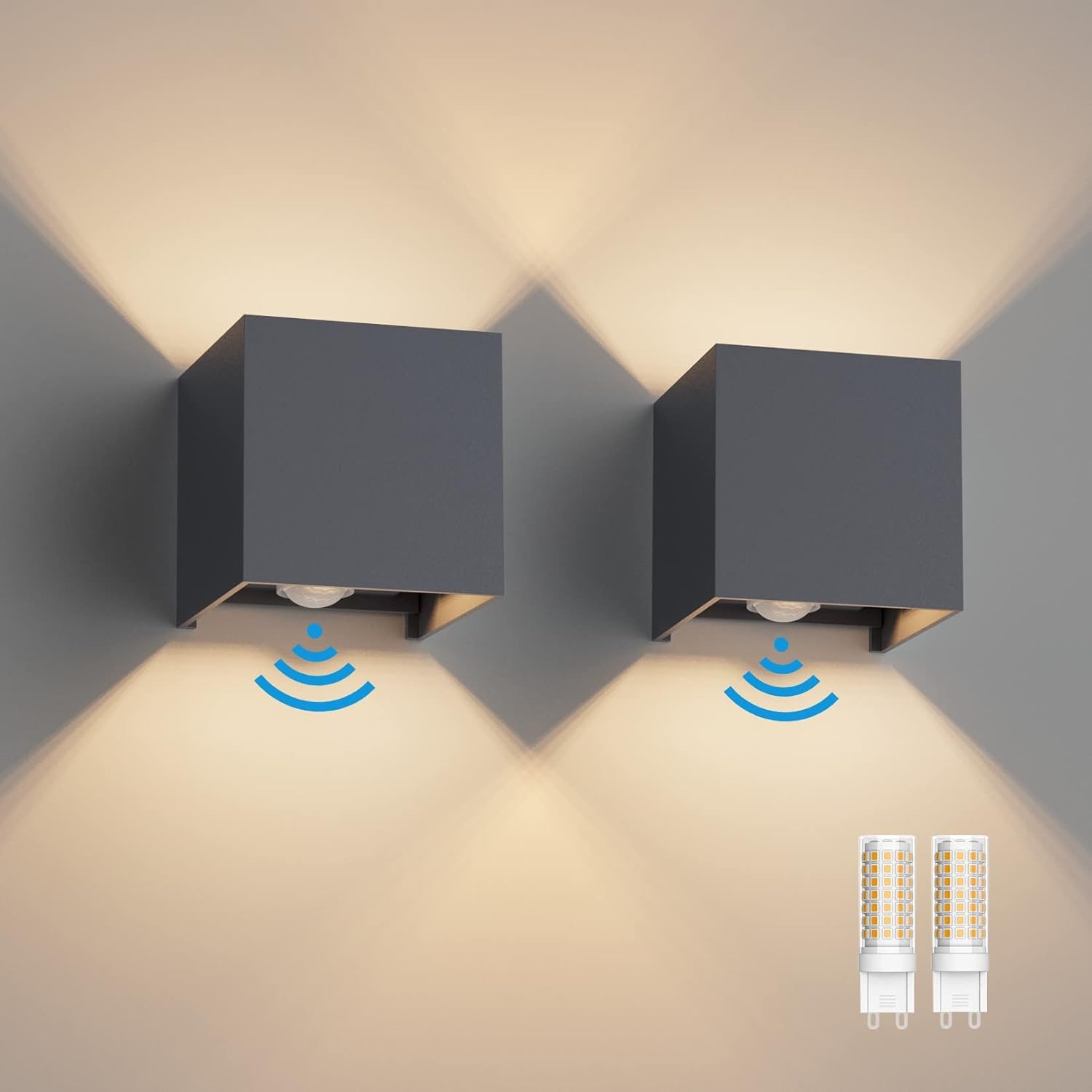 Detalle de Klighten LED Wandleuchte 2er Set Bewegungsmelder