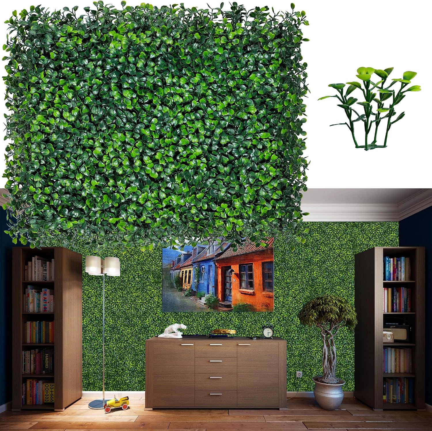 Detalle de ODTORY boxwood Artificial Hedge Panels, 16 x 12 in, 24-Pack, 4-Layer Leaves