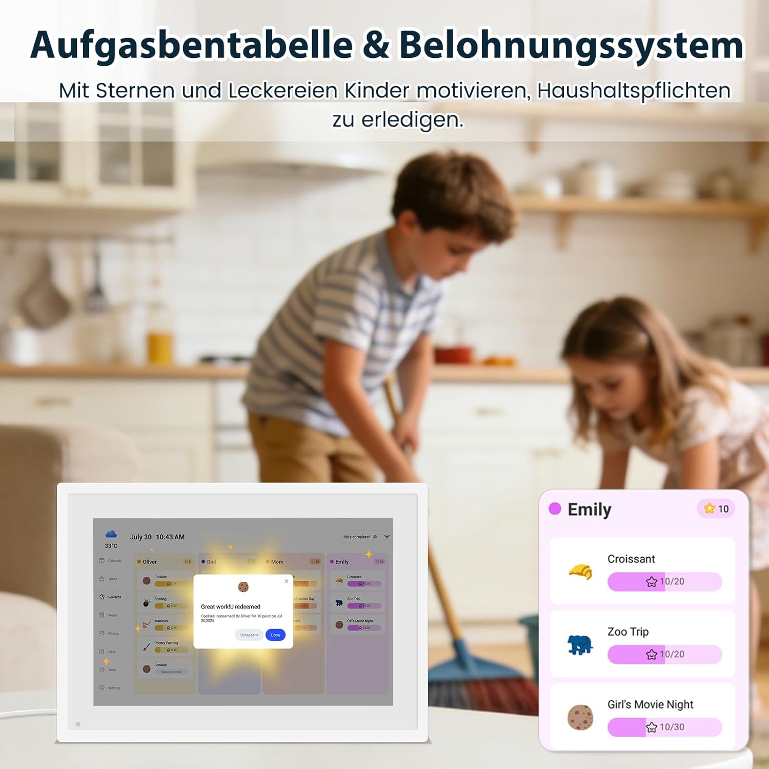 Detalle de Ekasoco 10,1-Zoll digitaler Kalender mit Touchscreen (32 GB, WiFi) für Familie & Zuhause