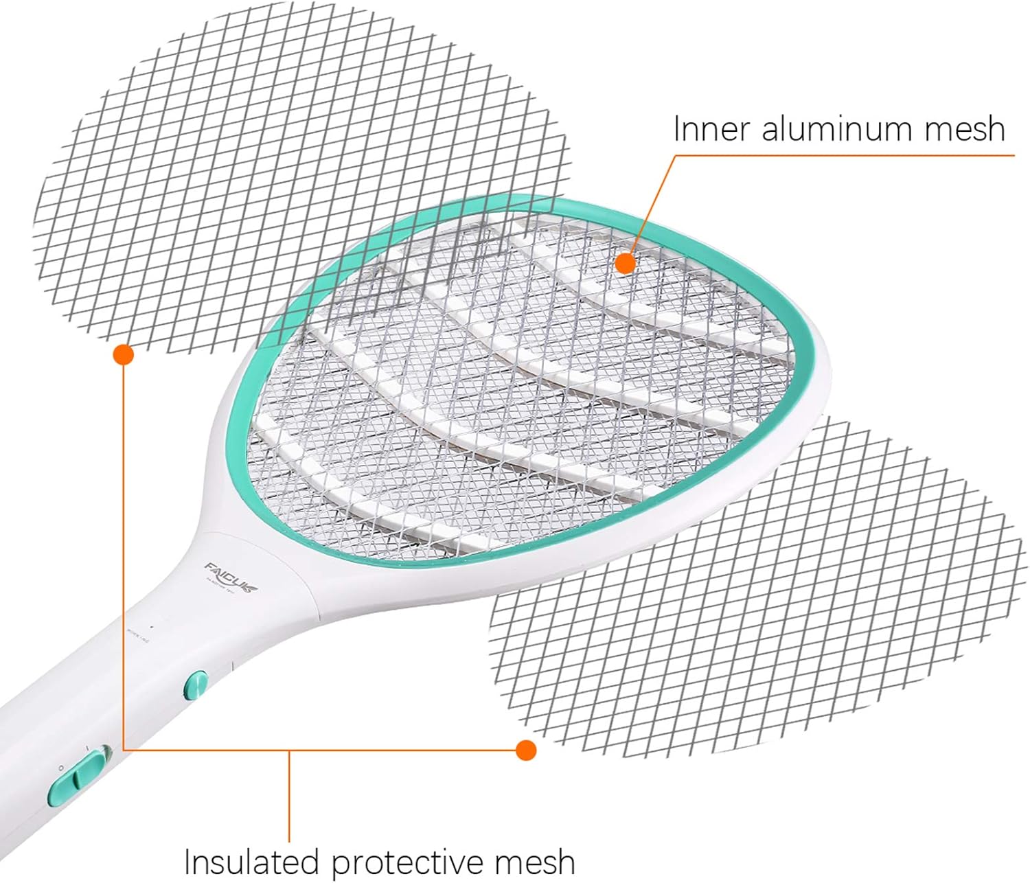 Detalle 2 de Faicuk 2 Pack Bug Zapper Racket: 3000-Volt Electric Fly Swatters