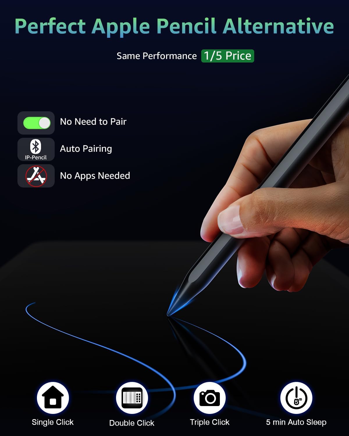 Thumbnail 4 de Demlaies Stylus Pen for iPad – Black (Wireless Charging, 3-Mode Sensitivity)
