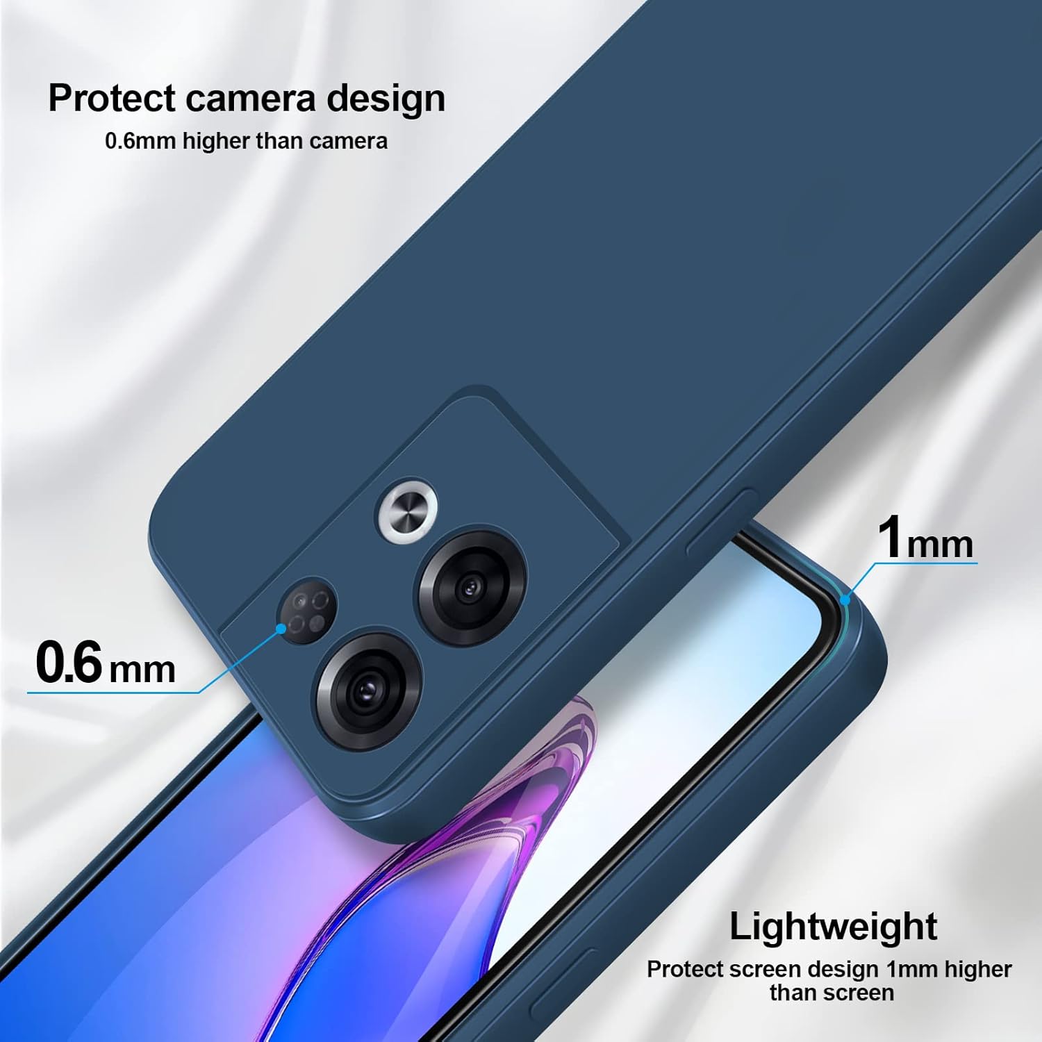 Detalle de GiiYoon Case for OPPO Reno8 Pro – Silky Silicone Protective Case in Blue