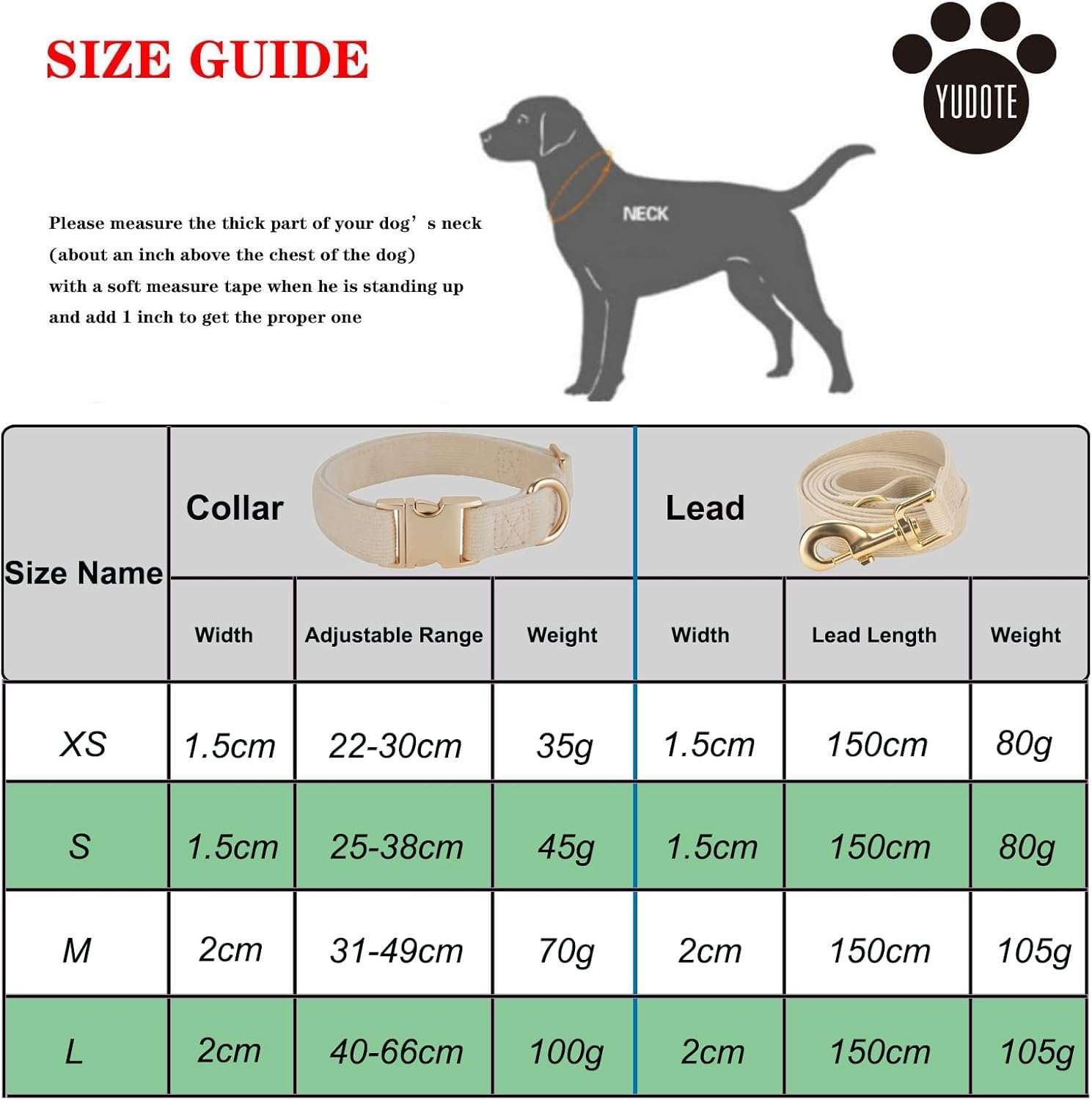 Thumbnail 1 de YUDOTE Dog Collar and Lead Set Small (S) in soft corduroy – cream white